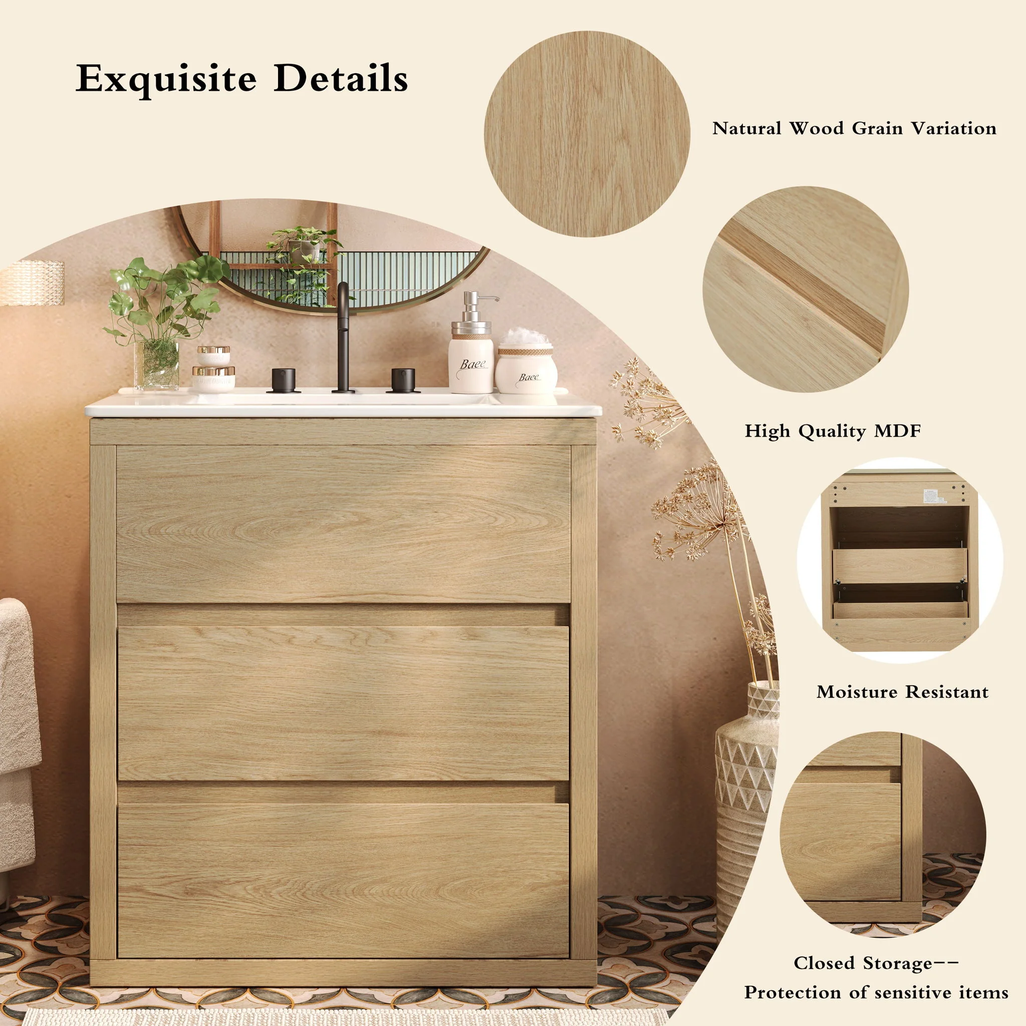 Double Sinks Bathroom Vanity Set With 2 Ceramic Basins - Image 16