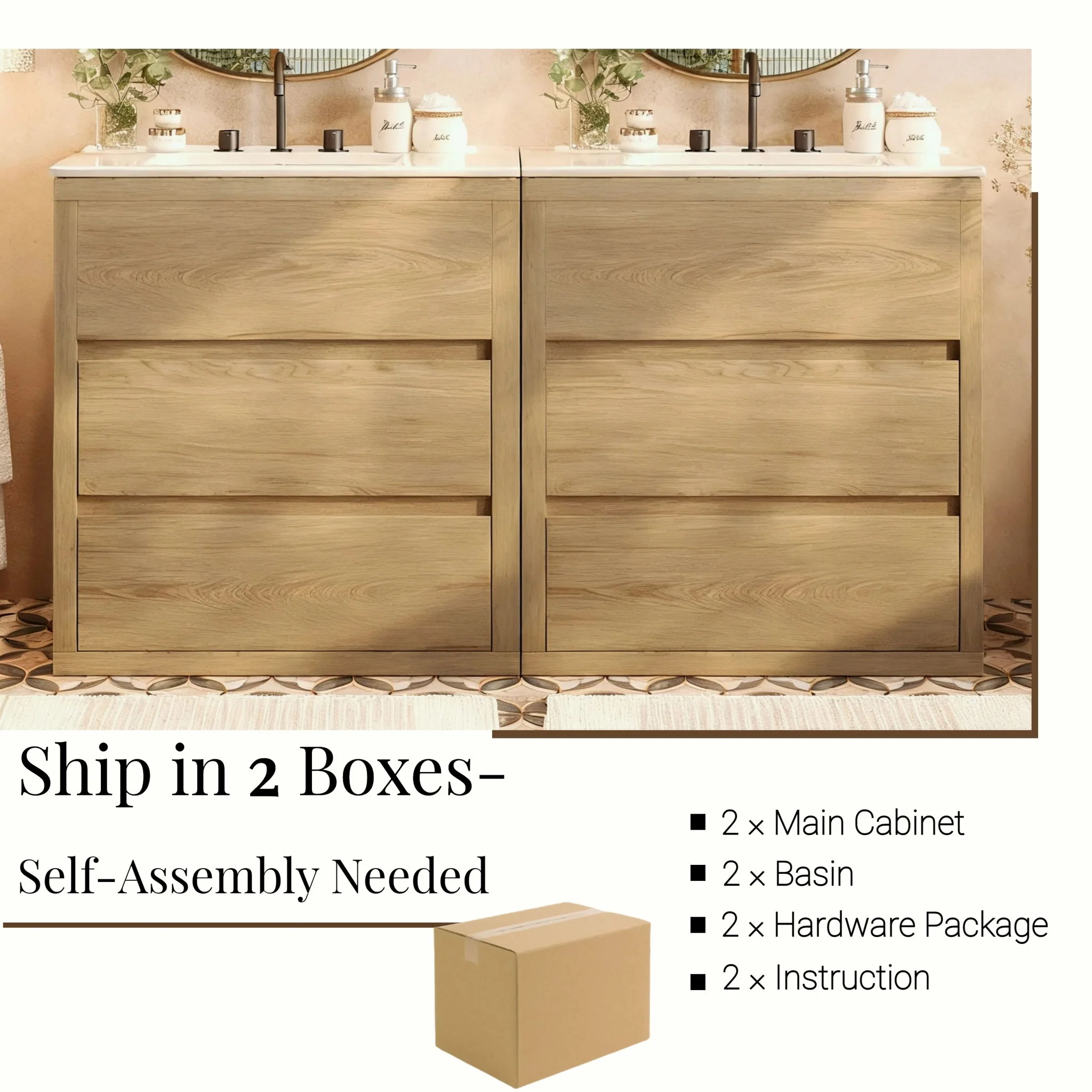 Double Sinks Bathroom Vanity Set With 2 Ceramic Basins - Image 20