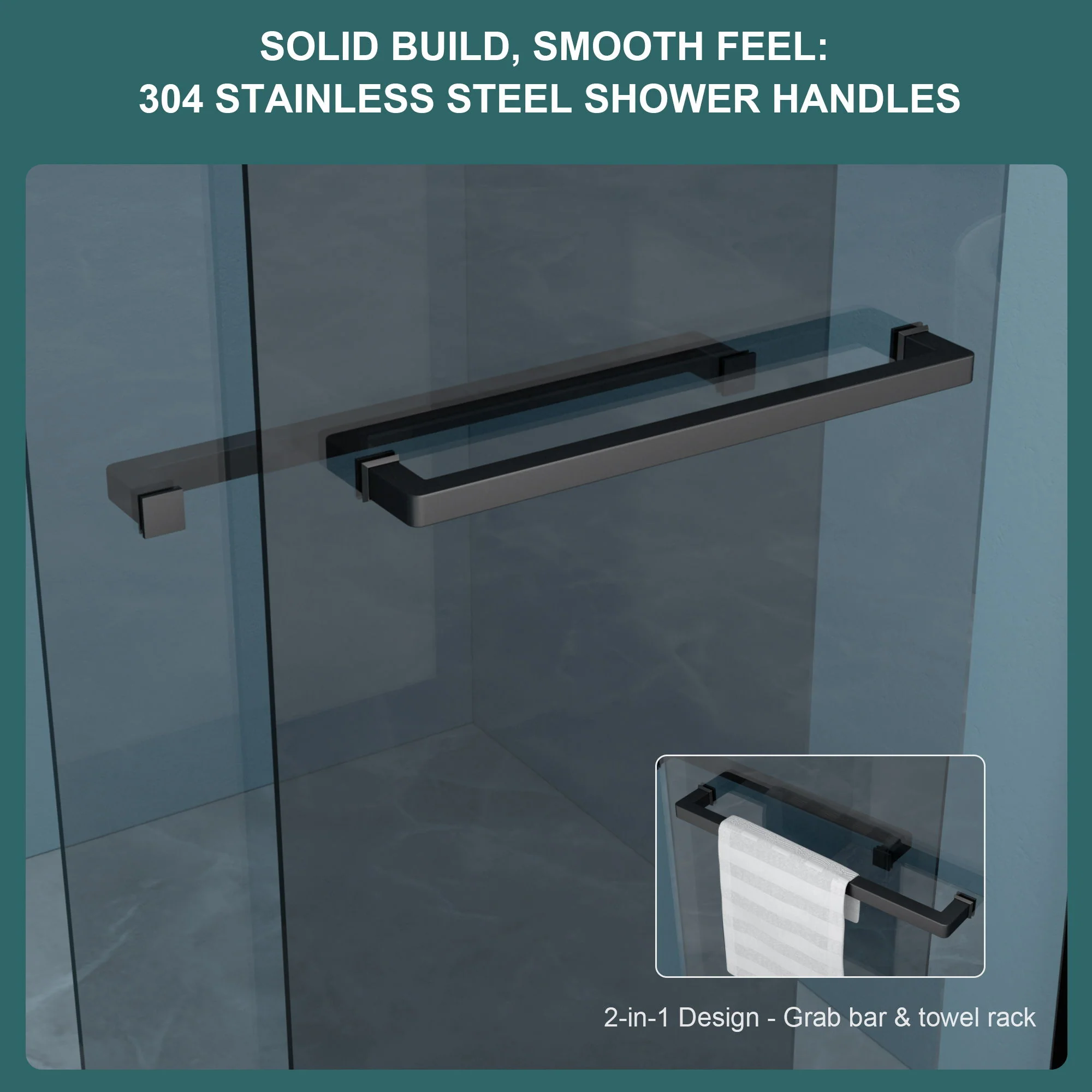 Double Sliding Glass Shower Door 8Mm Tempered Glass With Stainless Steel Frame - Matte Black - Image 5