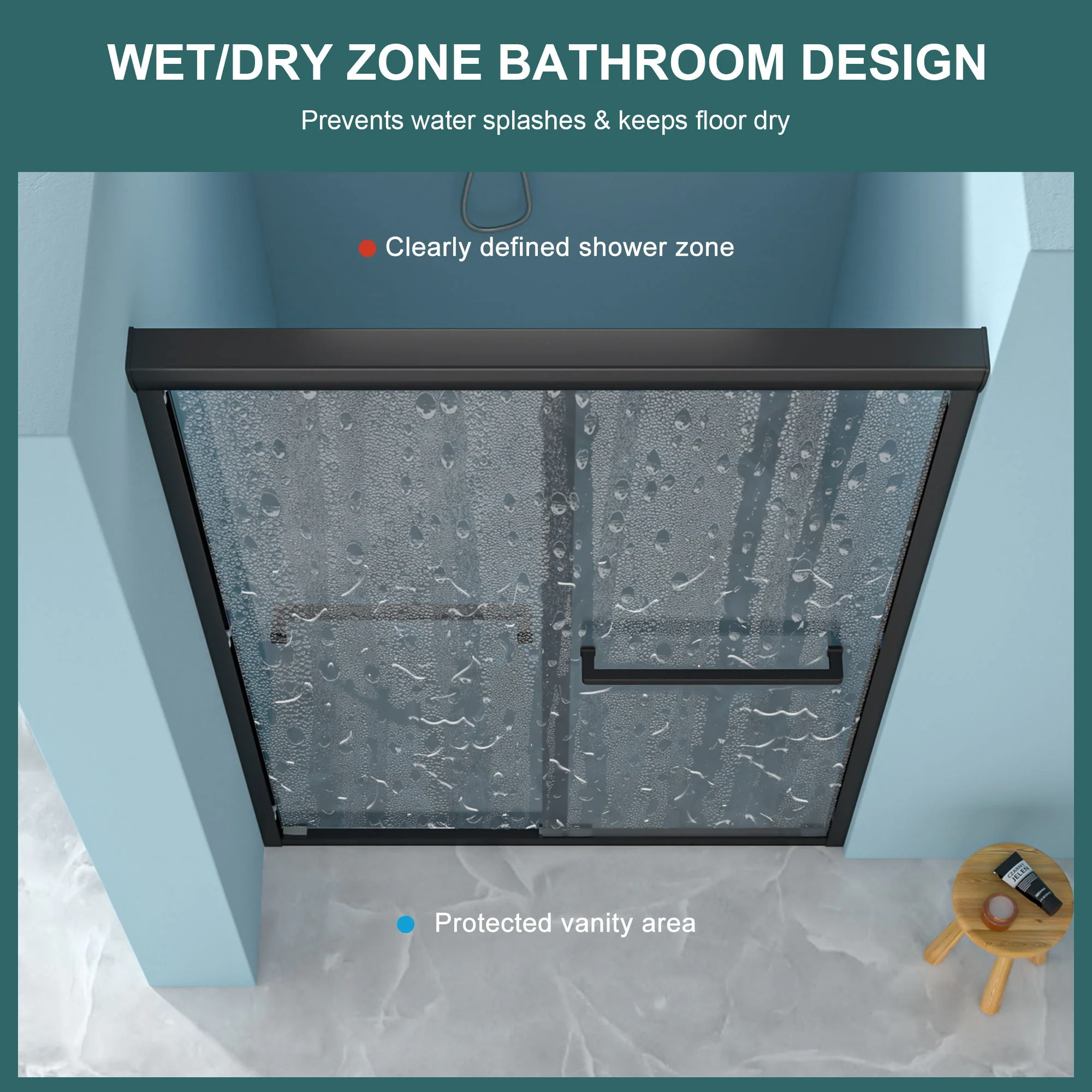 Double Sliding Glass Shower Door 8Mm Tempered Glass With Stainless Steel Frame - Matte Black - Image 7