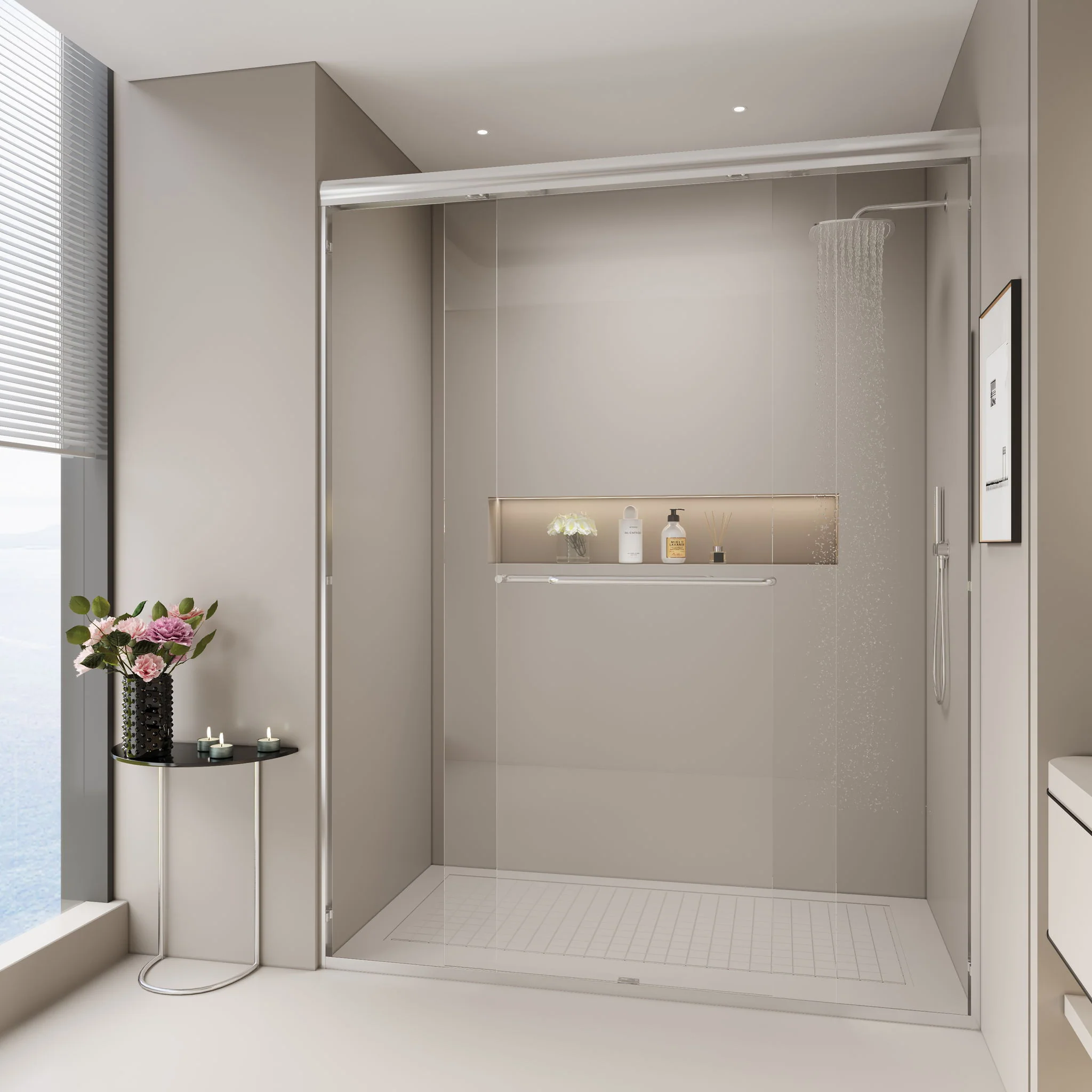 Double Sliding Shower Door, Semi-Frameless Bypass Bathroom Sliding Door With 1/4" (6 Mm) Tempered Glass For Walk-In Shower - Image 28