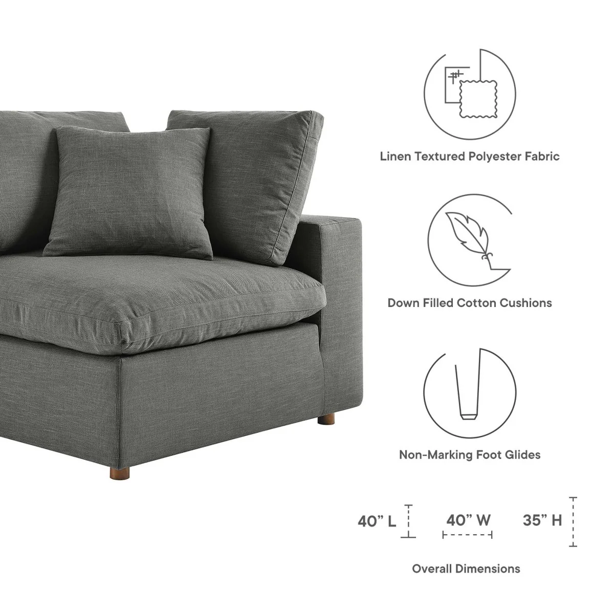 Down Filled Overstuffed 5-Piece Armless Sectional Sofa 118 Inch - Image 17