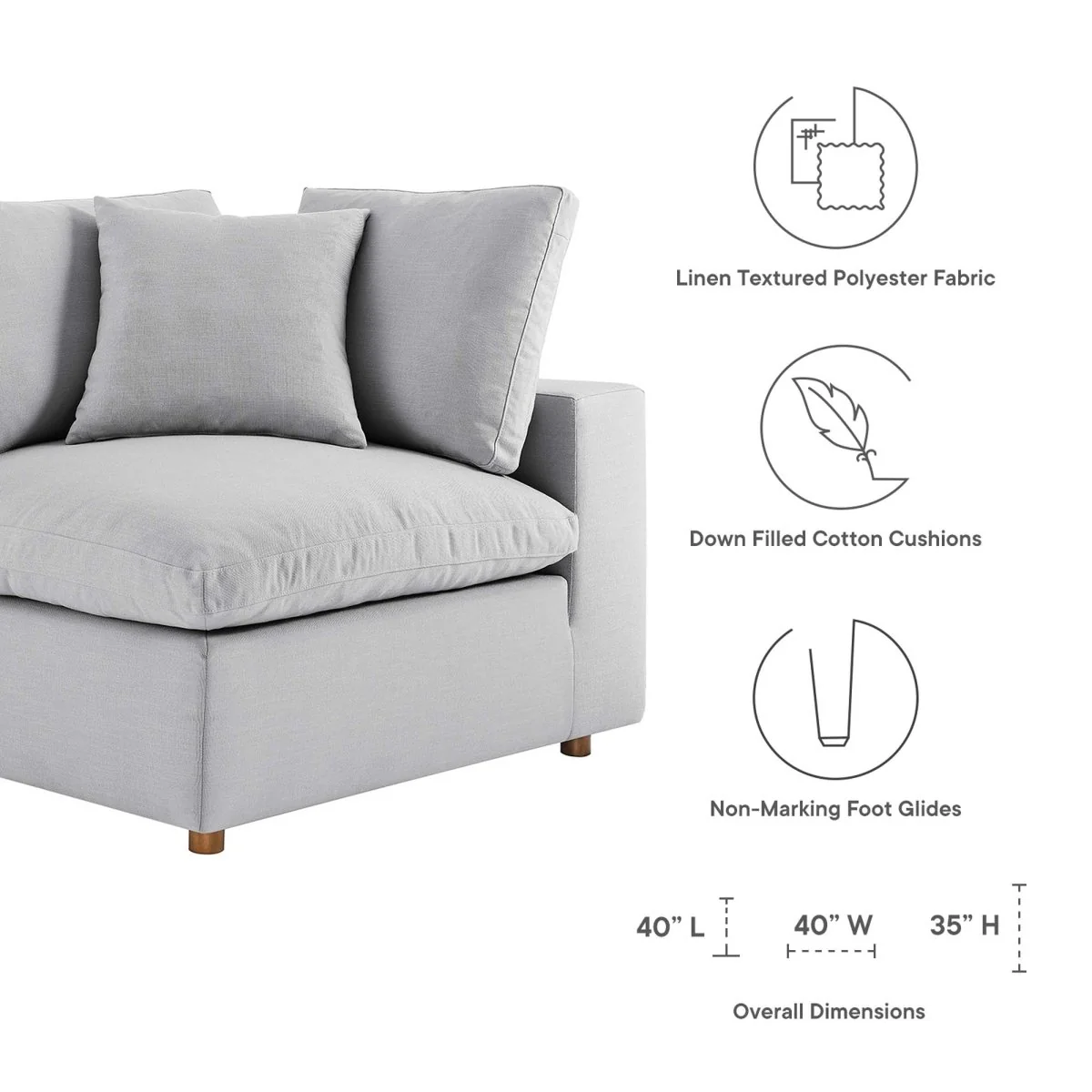 Down Filled Overstuffed 5-Piece Armless Sectional Sofa 118 Inch - Image 23