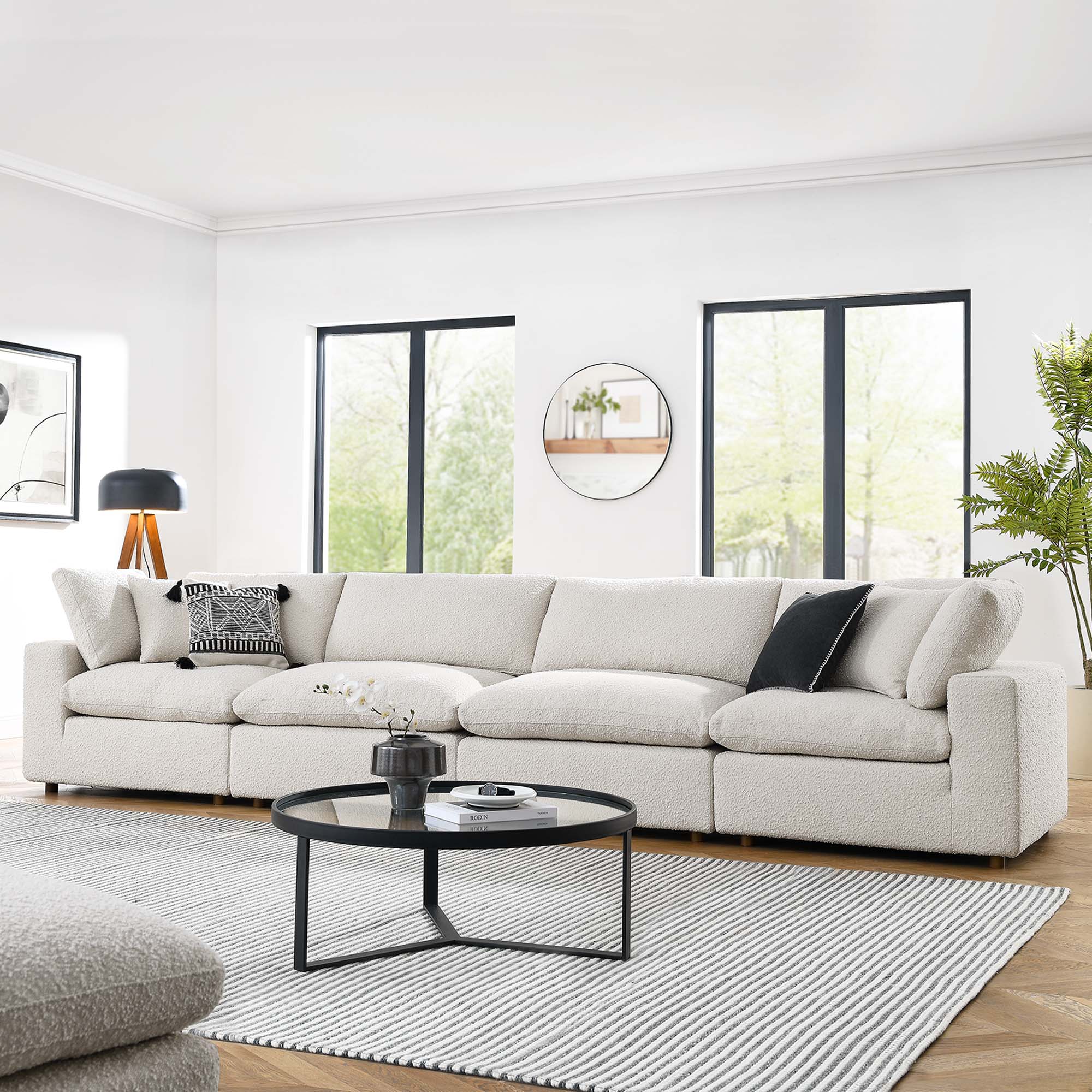 Down Filled Overstuffed Boucle Fabric 4-Seater Sofa 160 Inch - Image 5