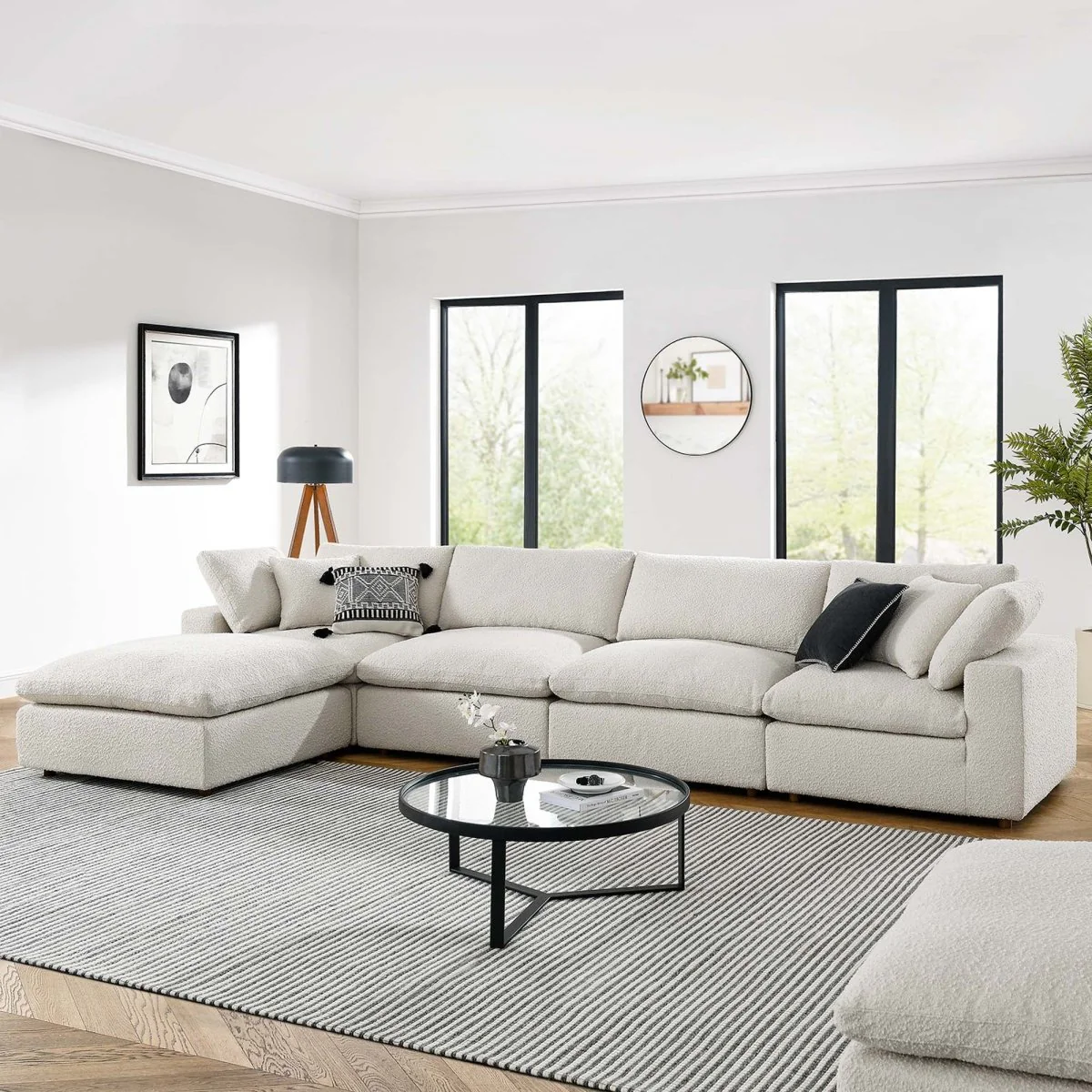 Down Filled Overstuffed Boucle Fabric 5-Piece Sectional Sofa 160 Inch - Image 5