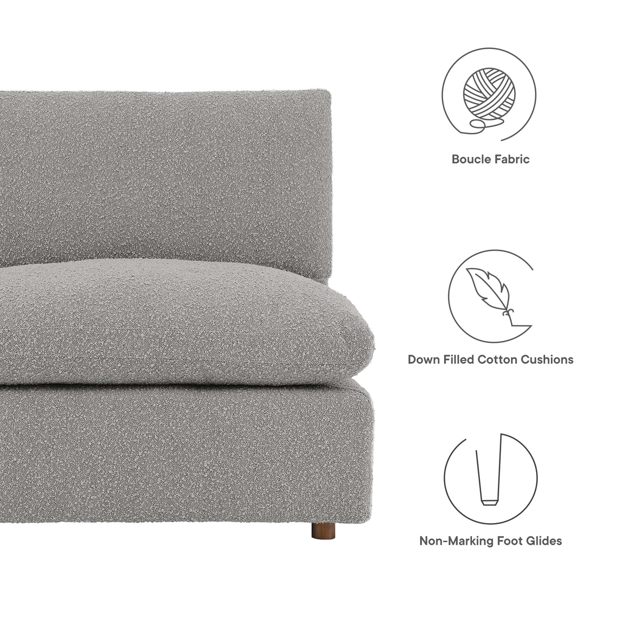 Down Filled Overstuffed Boucle Fabric Armless Chair 40 Inch - Image 16