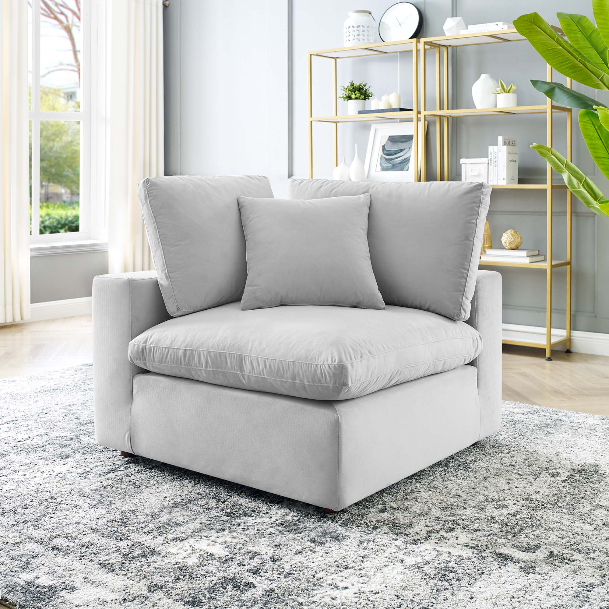 Down Filled Overstuffed Performance Velvet Corner Chair - 40 Inch - Image 12