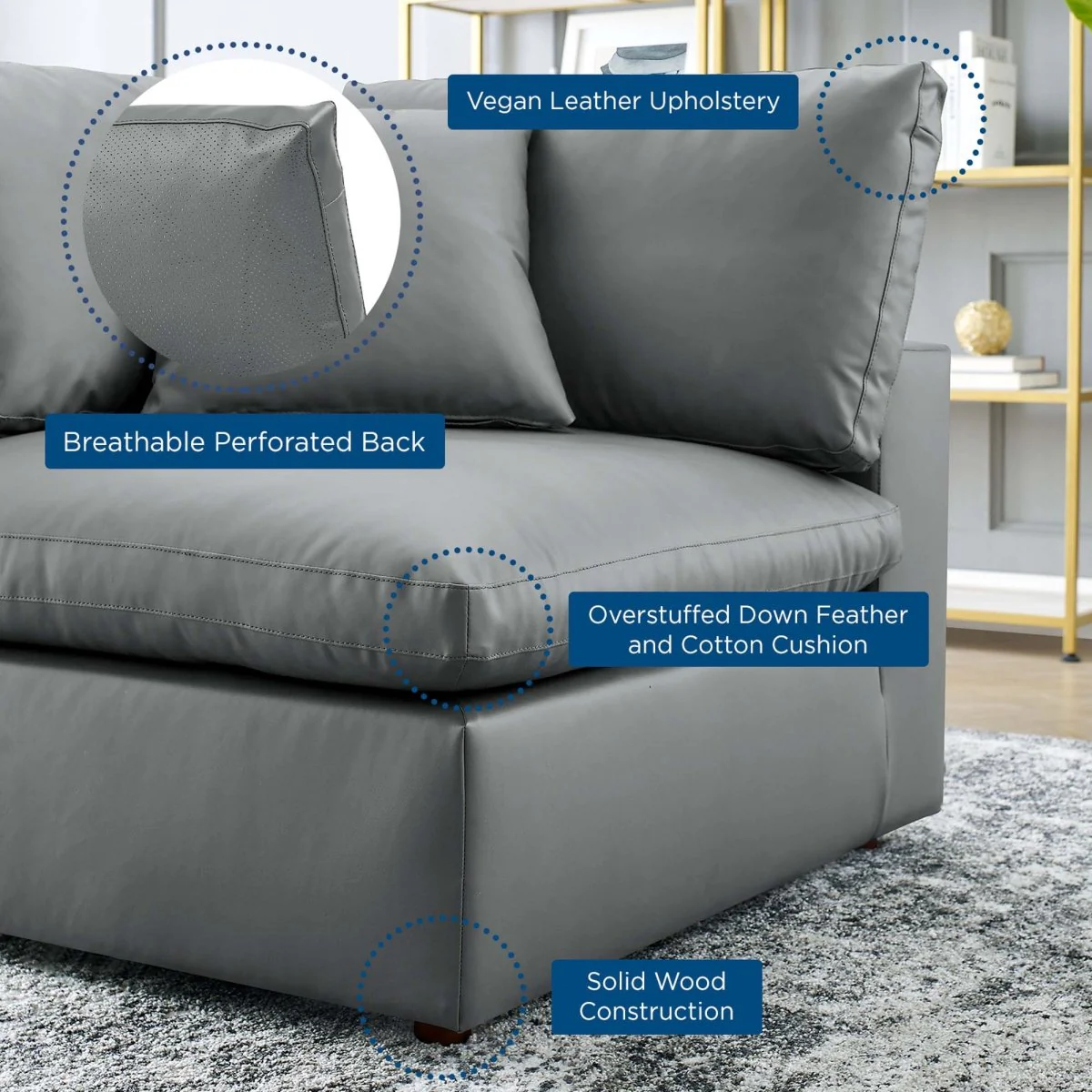 Down Filled Overstuffed Vegan Leather Corner Chair 40 Inch - Image 9