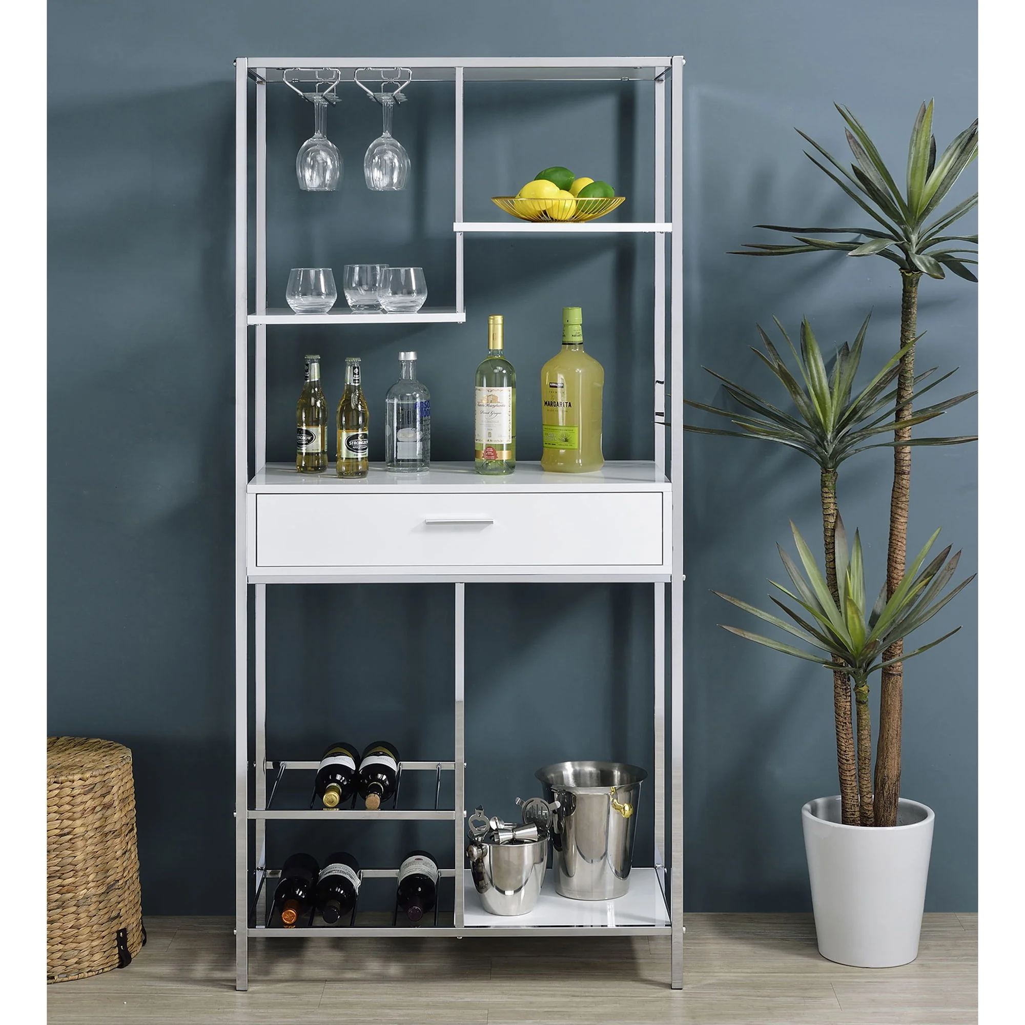 Draper - 5 Shelf LED Wine Cabinet With Pull Out Drawer - Gloss White - Image 5