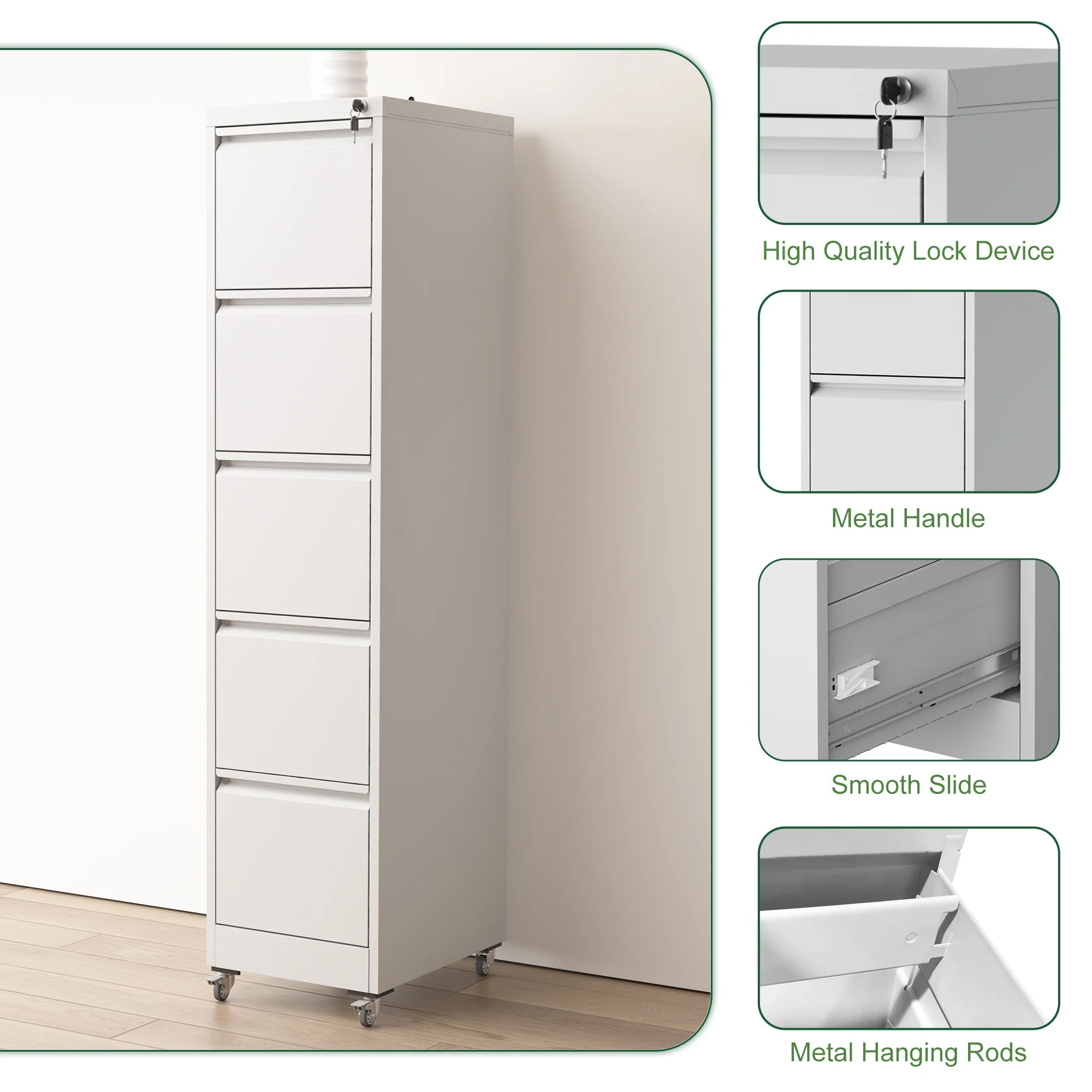 Drawer Metal Locking Vertical File Cabinet With Wheels Heavy Duty Lockable Storage - Image 10