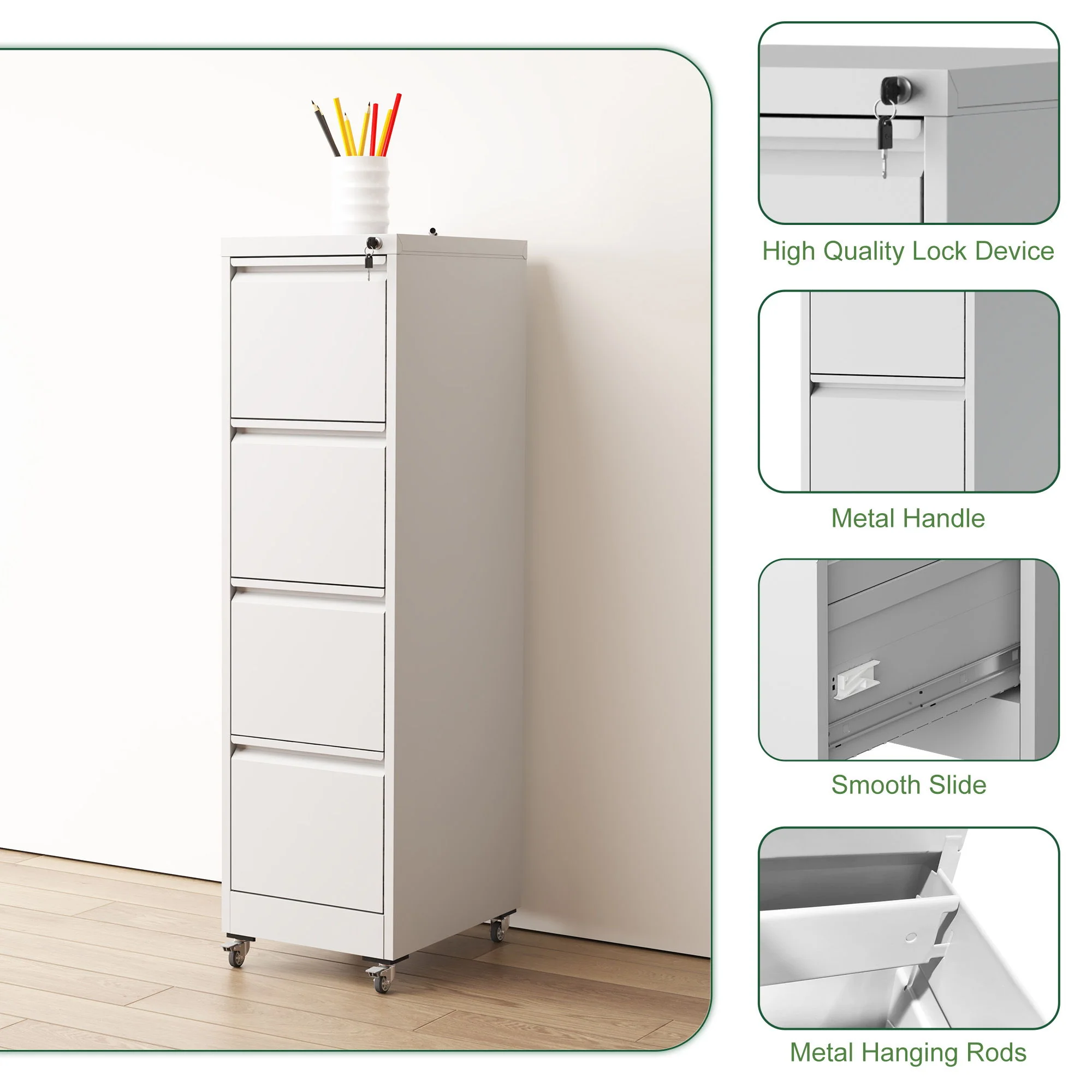 Drawer Metal Locking Vertical File Cabinet With Wheels Heavy Duty Lockable Storage - Image 26