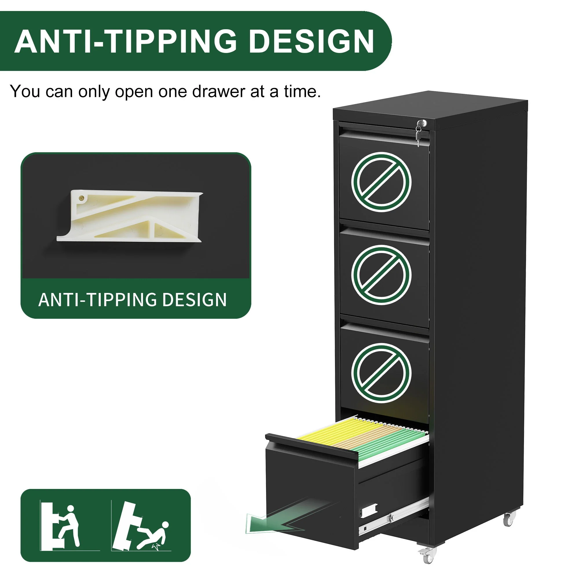 Drawer Metal Locking Vertical File Cabinet With Wheels Heavy Duty Lockable Storage - Image 34