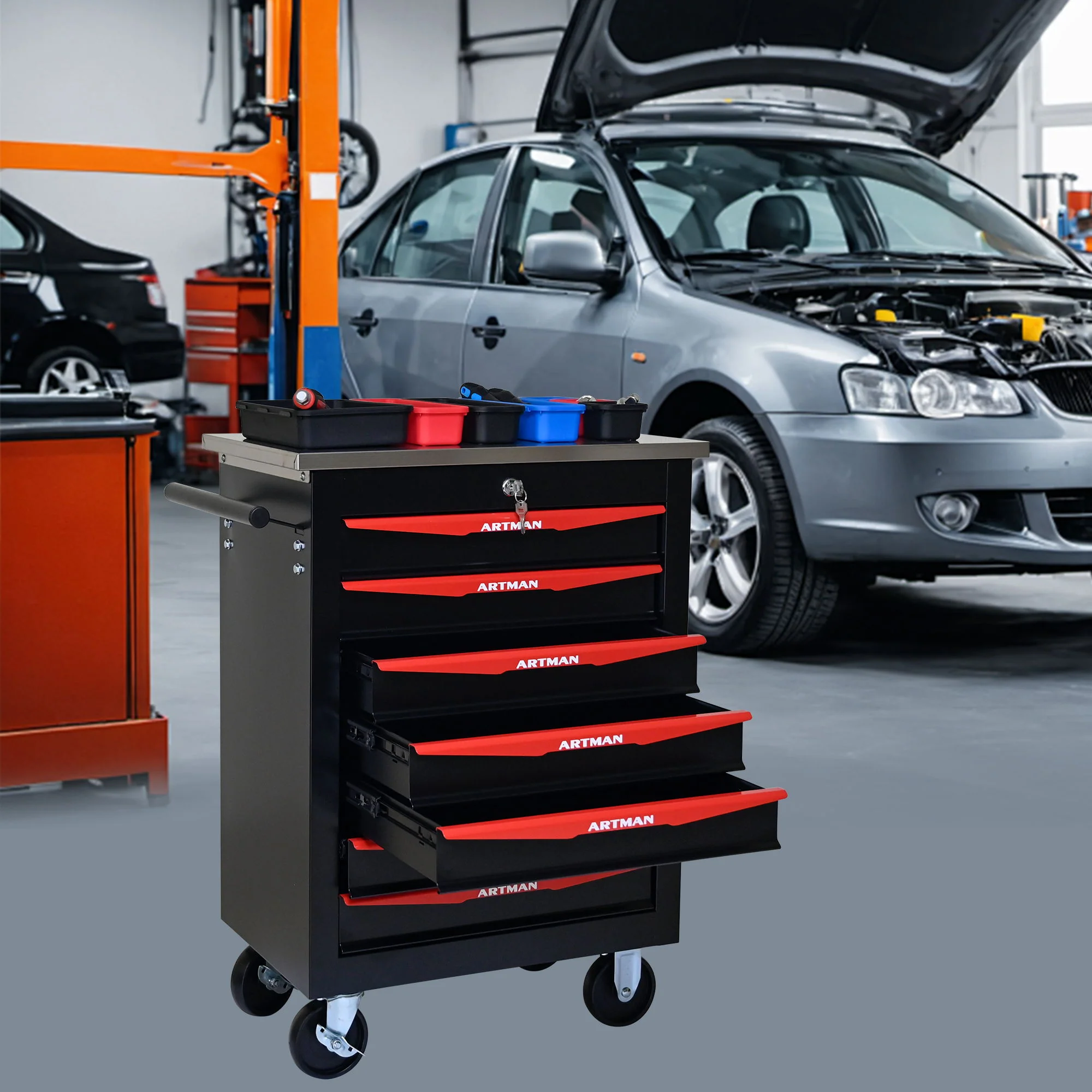 Drawer Multifunctional Tool Cart With Wheels For Garage - Image 19