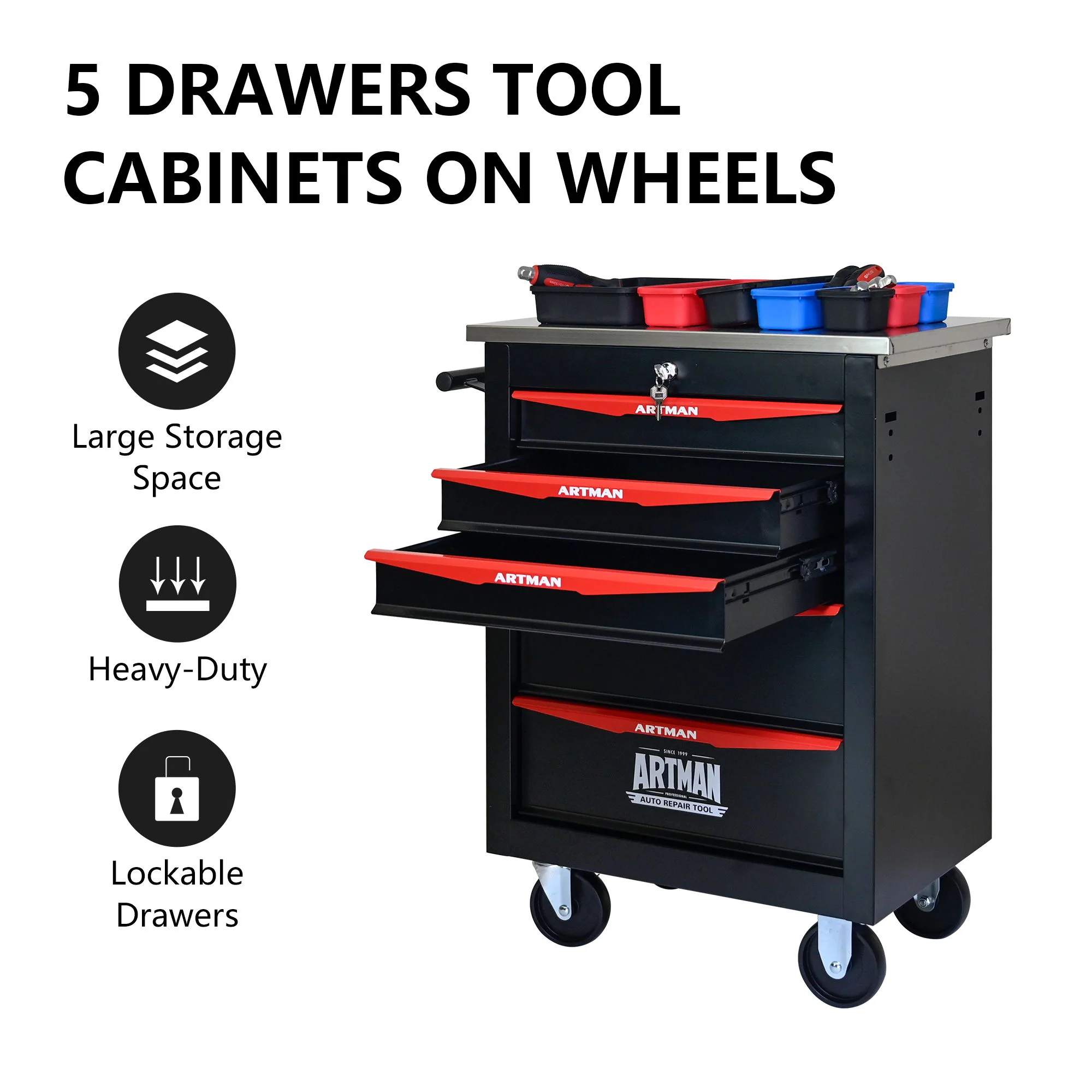 Drawer Multifunctional Tool Cart With Wheels For Garage - Image 7