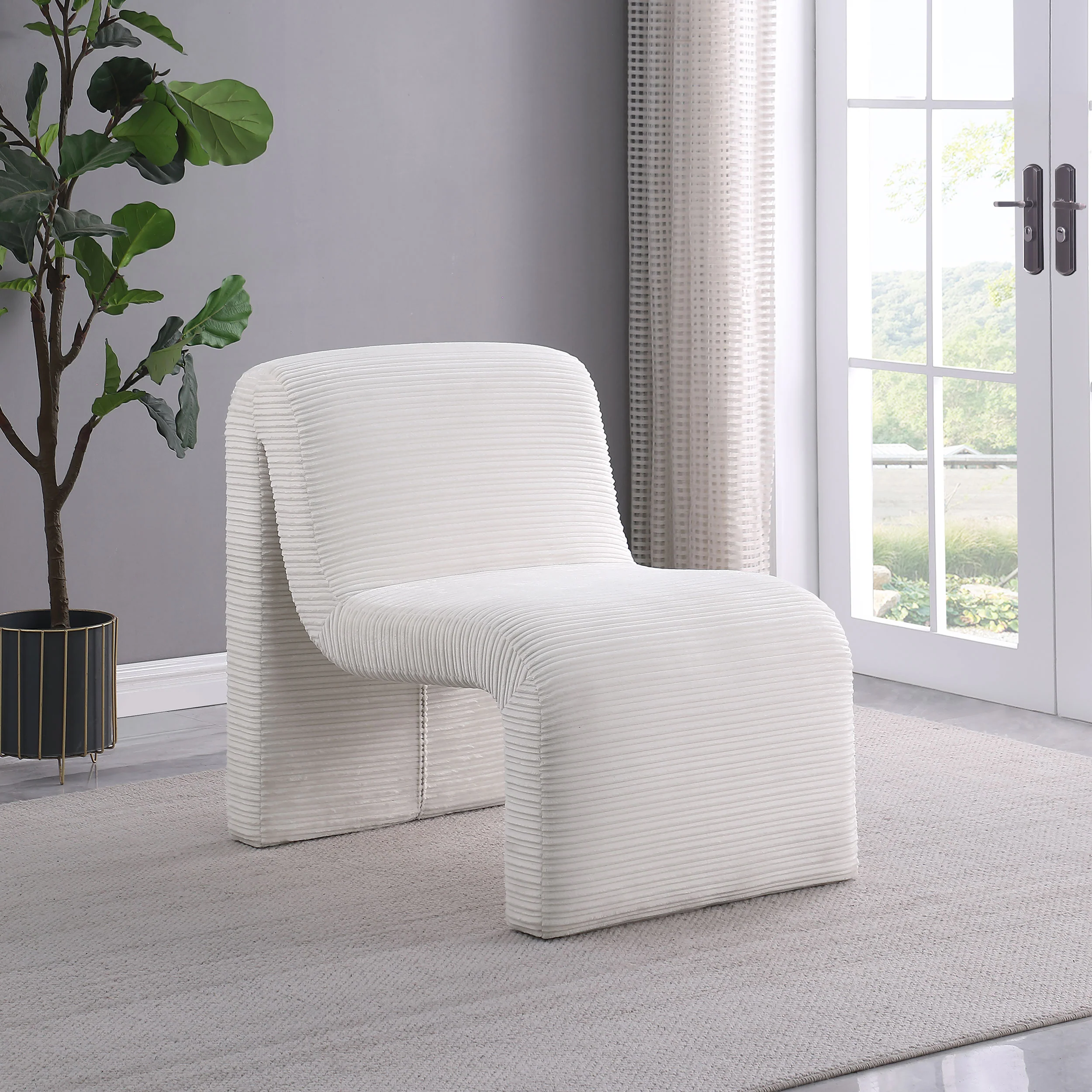 Drayton Upholstered Curved Armless Accent Chair in Ivory - Image 3