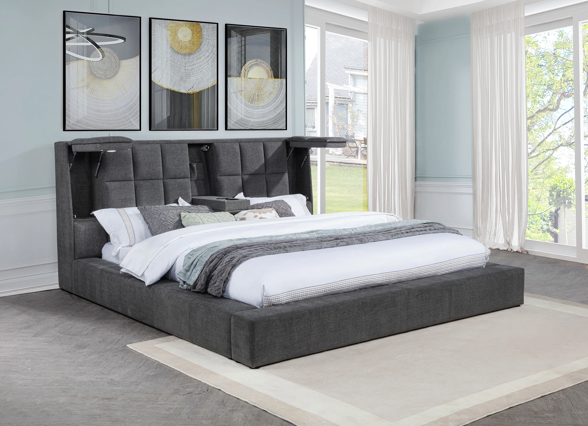Dreux Upholstered Eastern King Panel Platform Bed Grey - Image 5