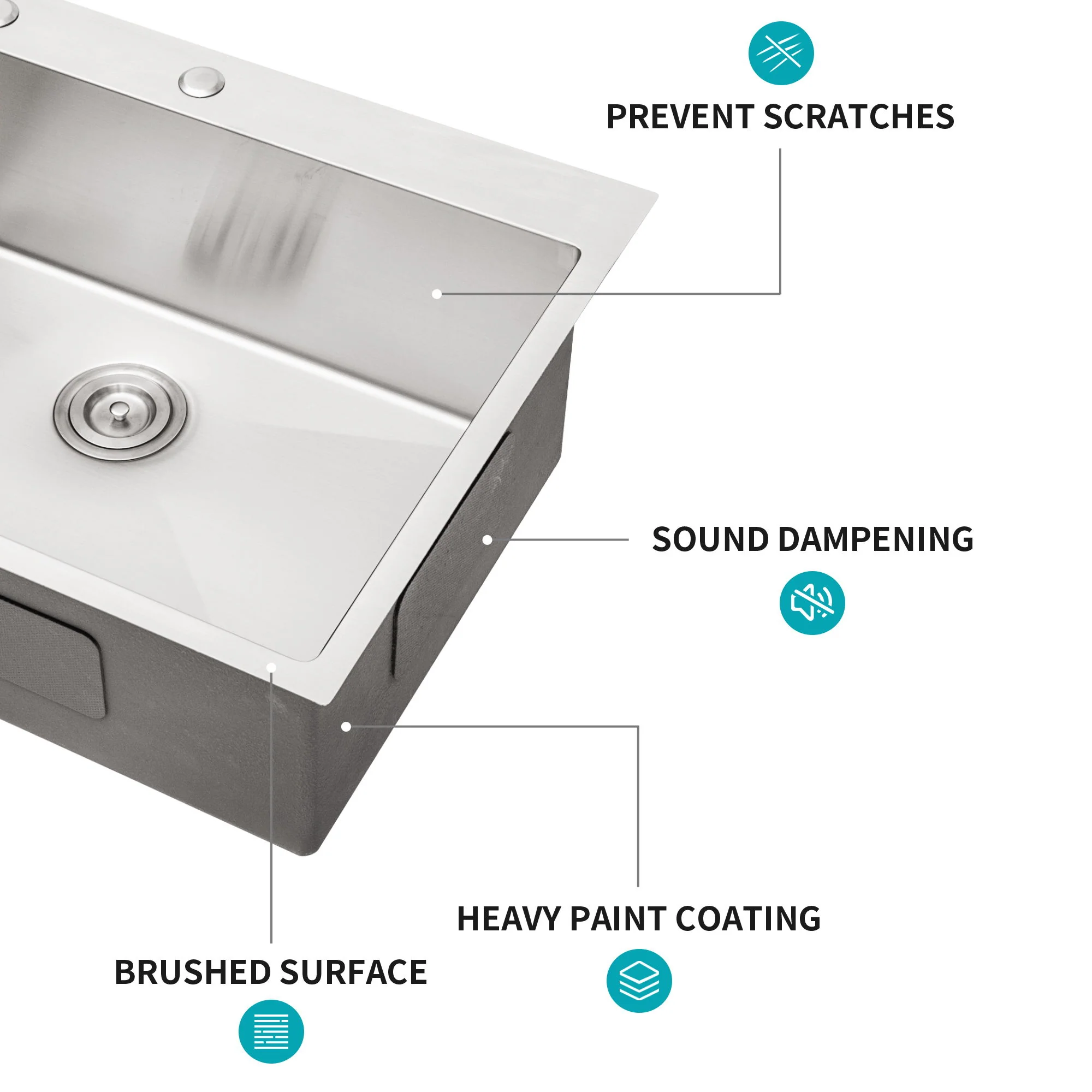 Drop In Kitchen Sink, 16 Gauge Stainless Steel, Single Bowl, Topmount Basin - Image 26