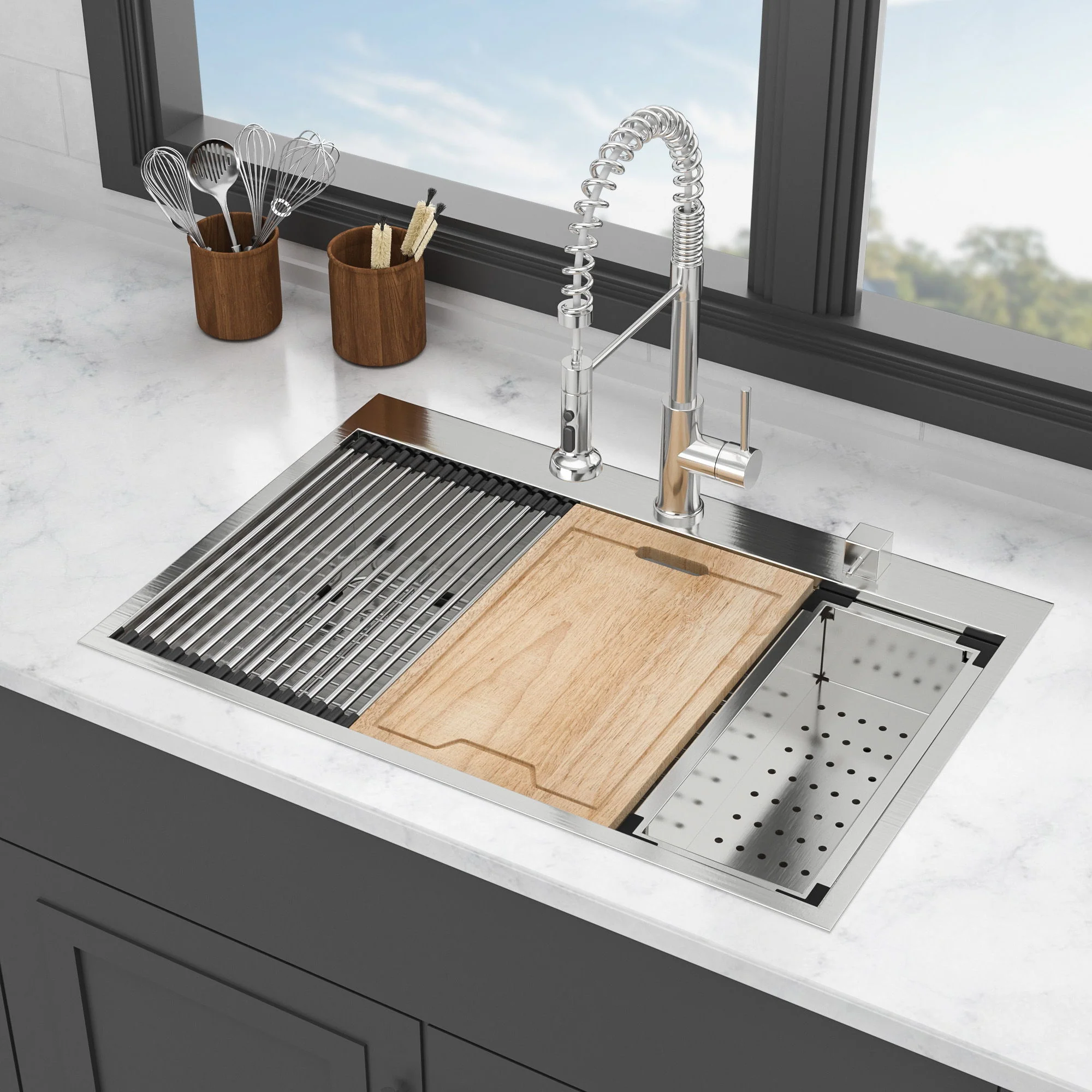Drop In Kitchen Sink With Workstation, 16 Gauge - Brushed Nickel - Image 4
