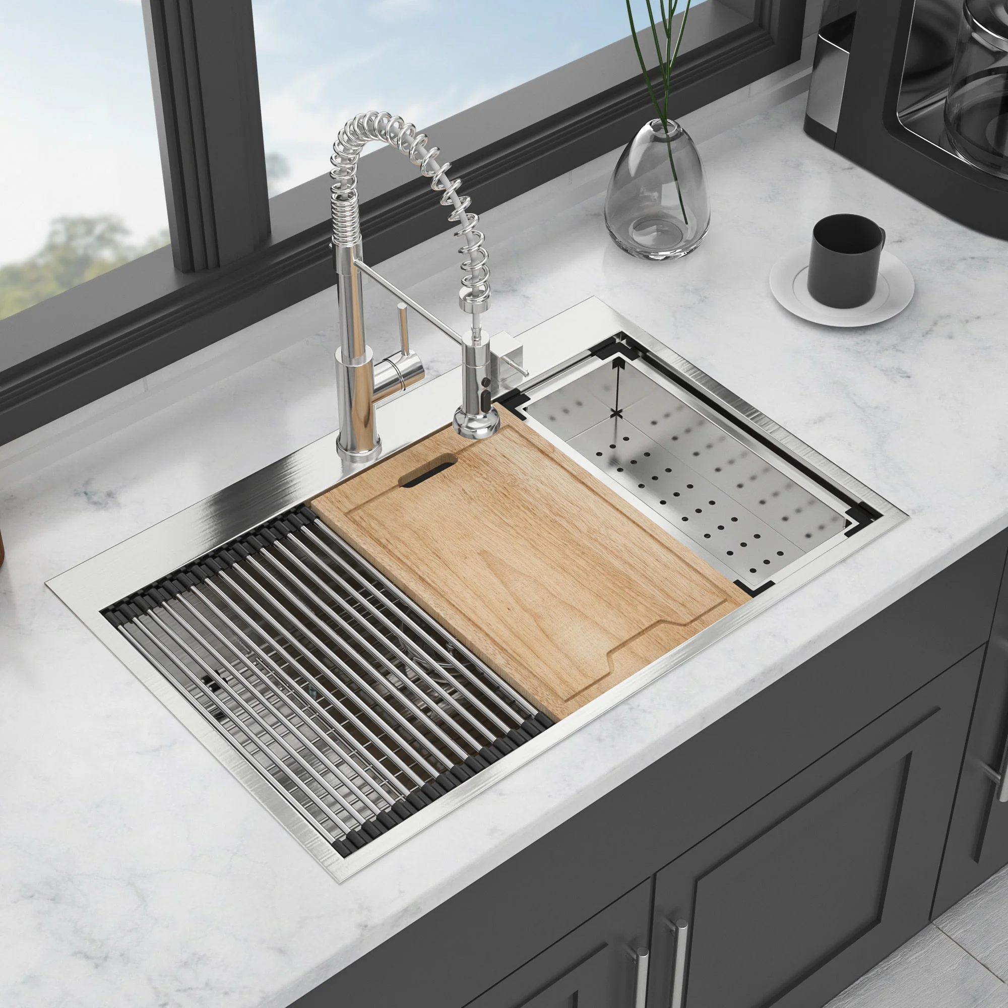 Drop In Kitchen Sink With Workstation, 16 Gauge - Brushed Nickel - Image 8