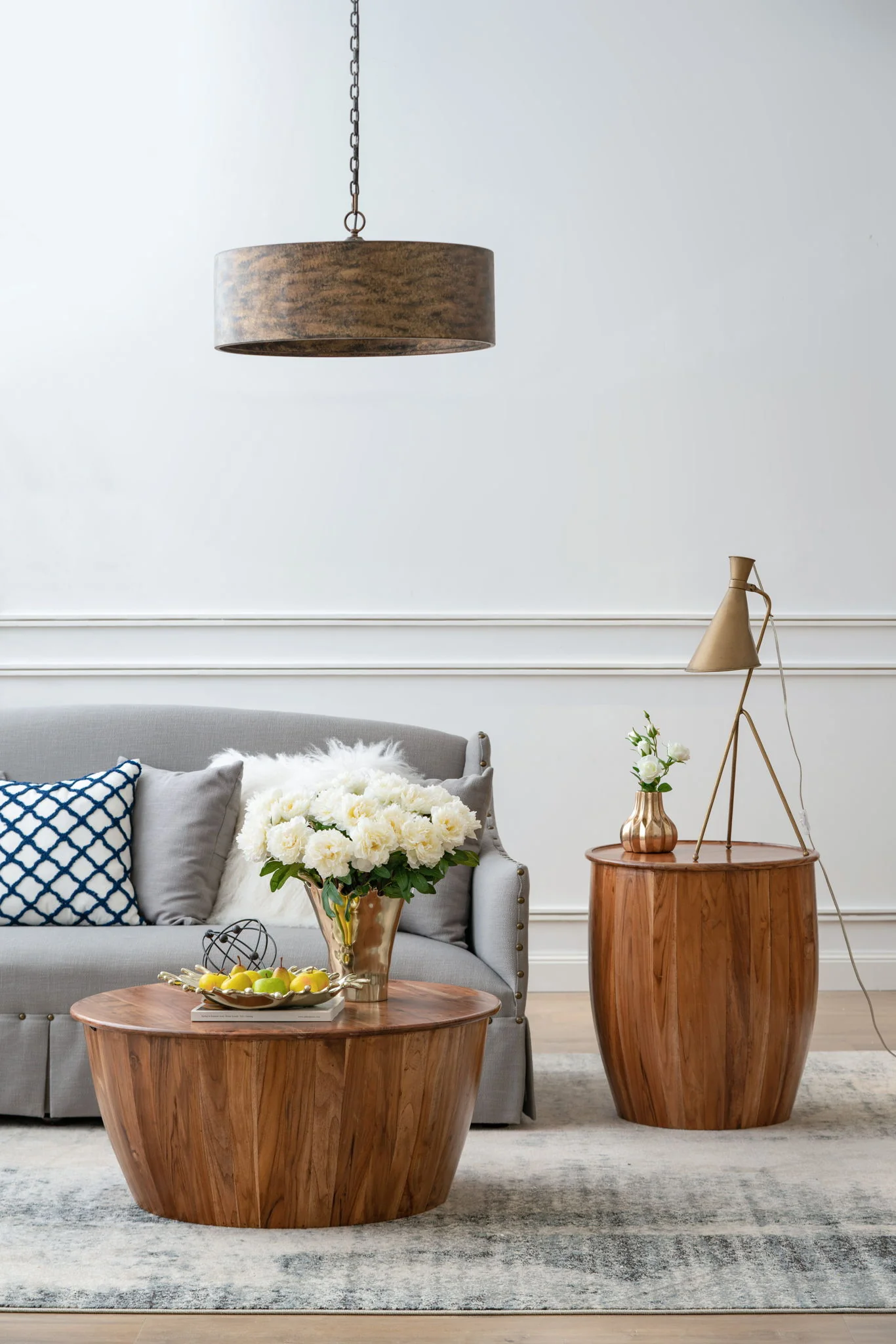 Drum Side Table With Tray Style Top - Brown - Image 6