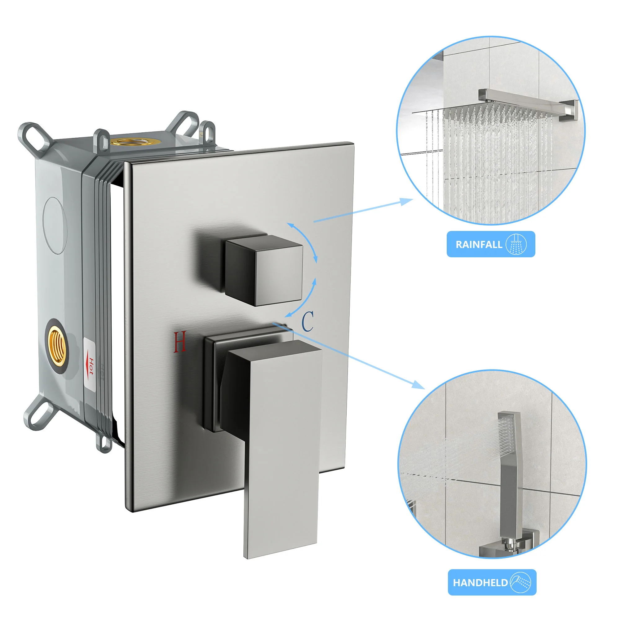 Dual Shower Head 10" Wall Mounted Square Shower System - Image 17