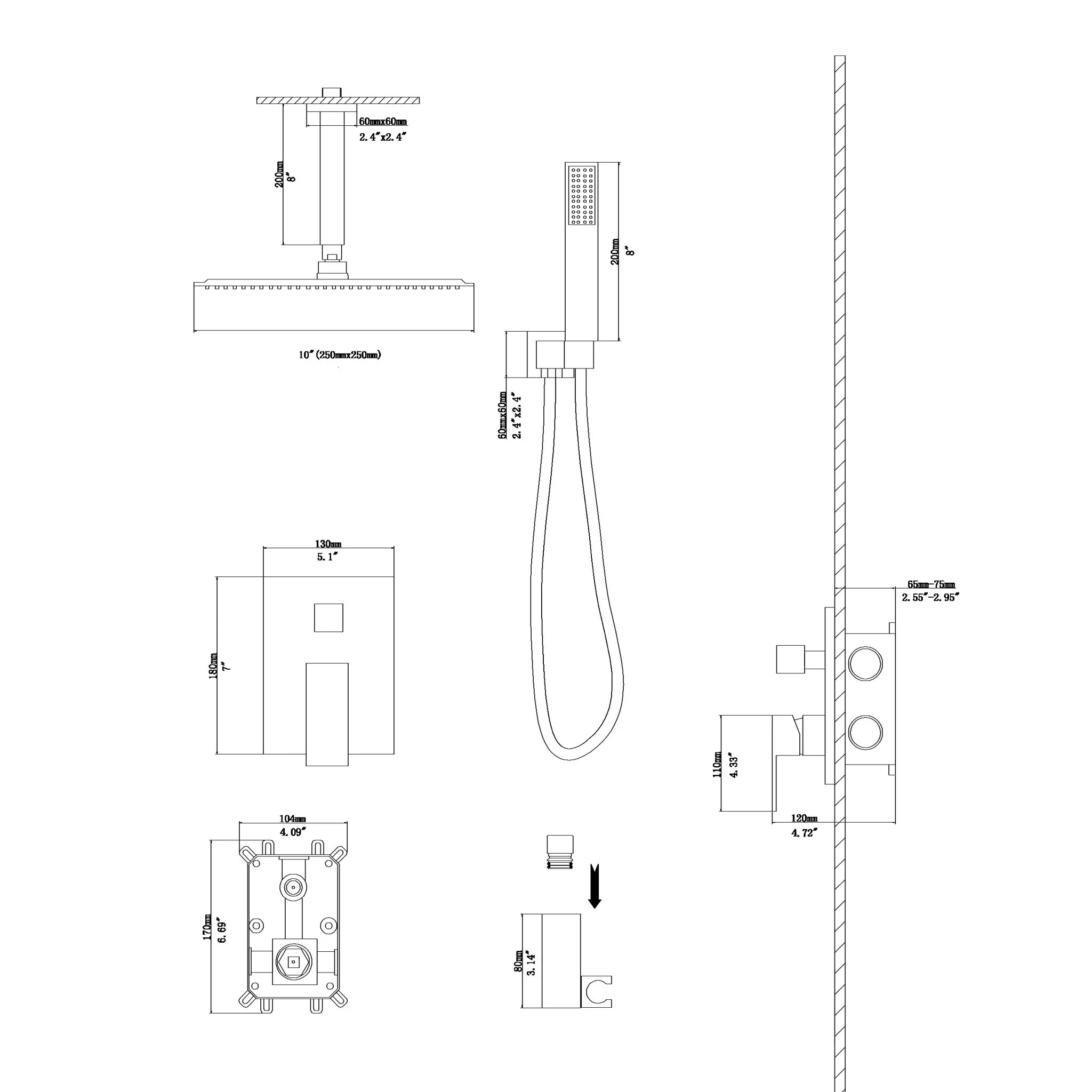 Dual Shower Head System With Ceiling Mount And Rough In Valve - Image 11