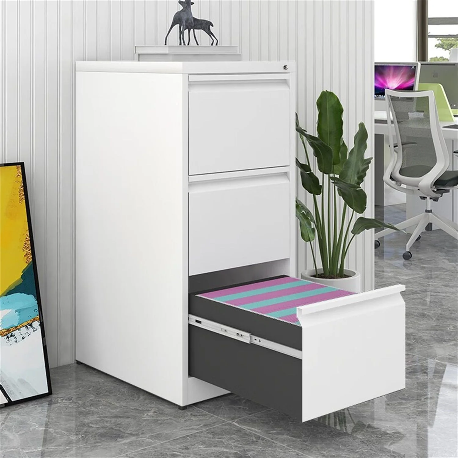 Durable Metal 3 Drawer File Cabinet With Lock For Office Storage - Image 21