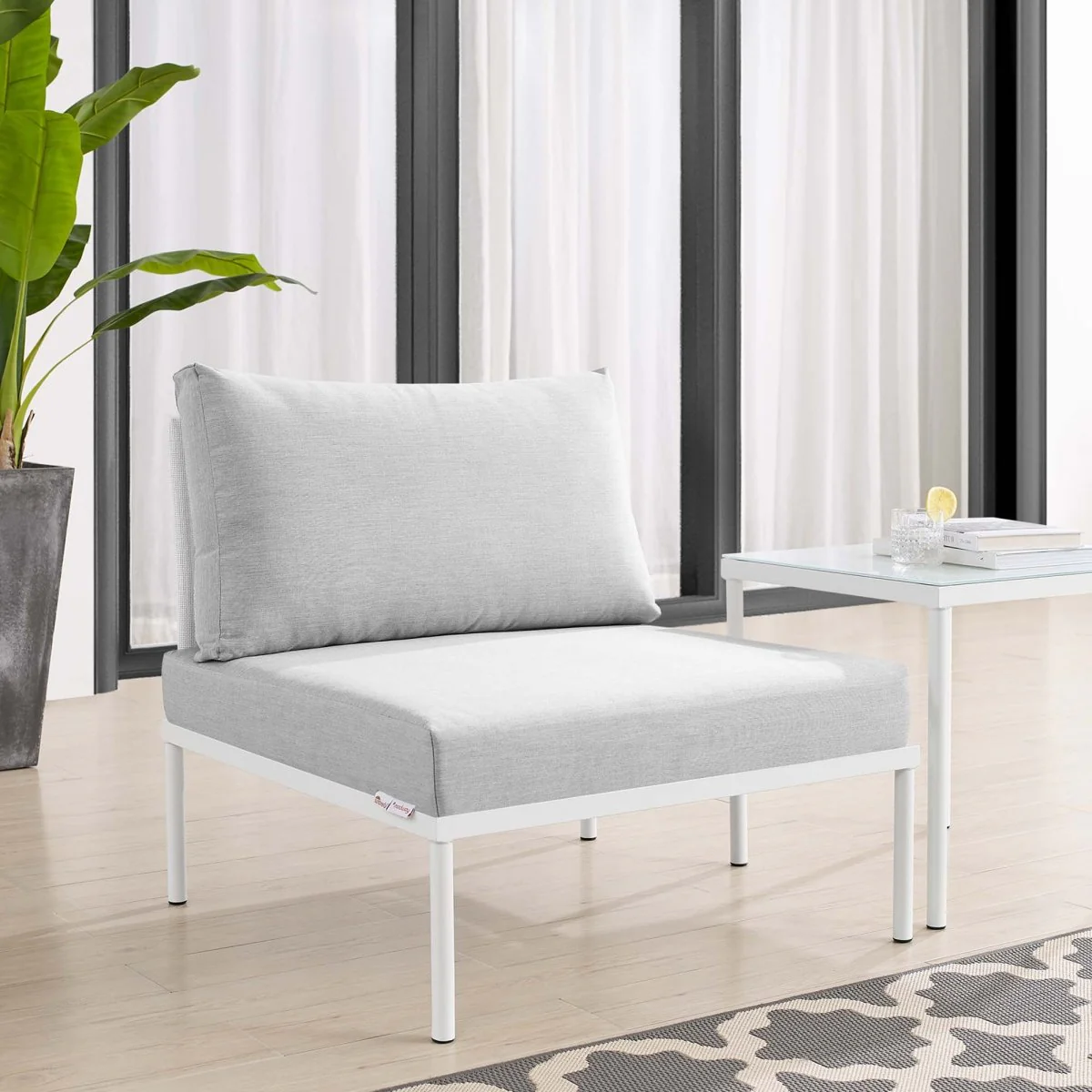 Durable Powder-Coated Aluminum Outdoor Armless Chair with Sunbrella® Cushions - Image 8
