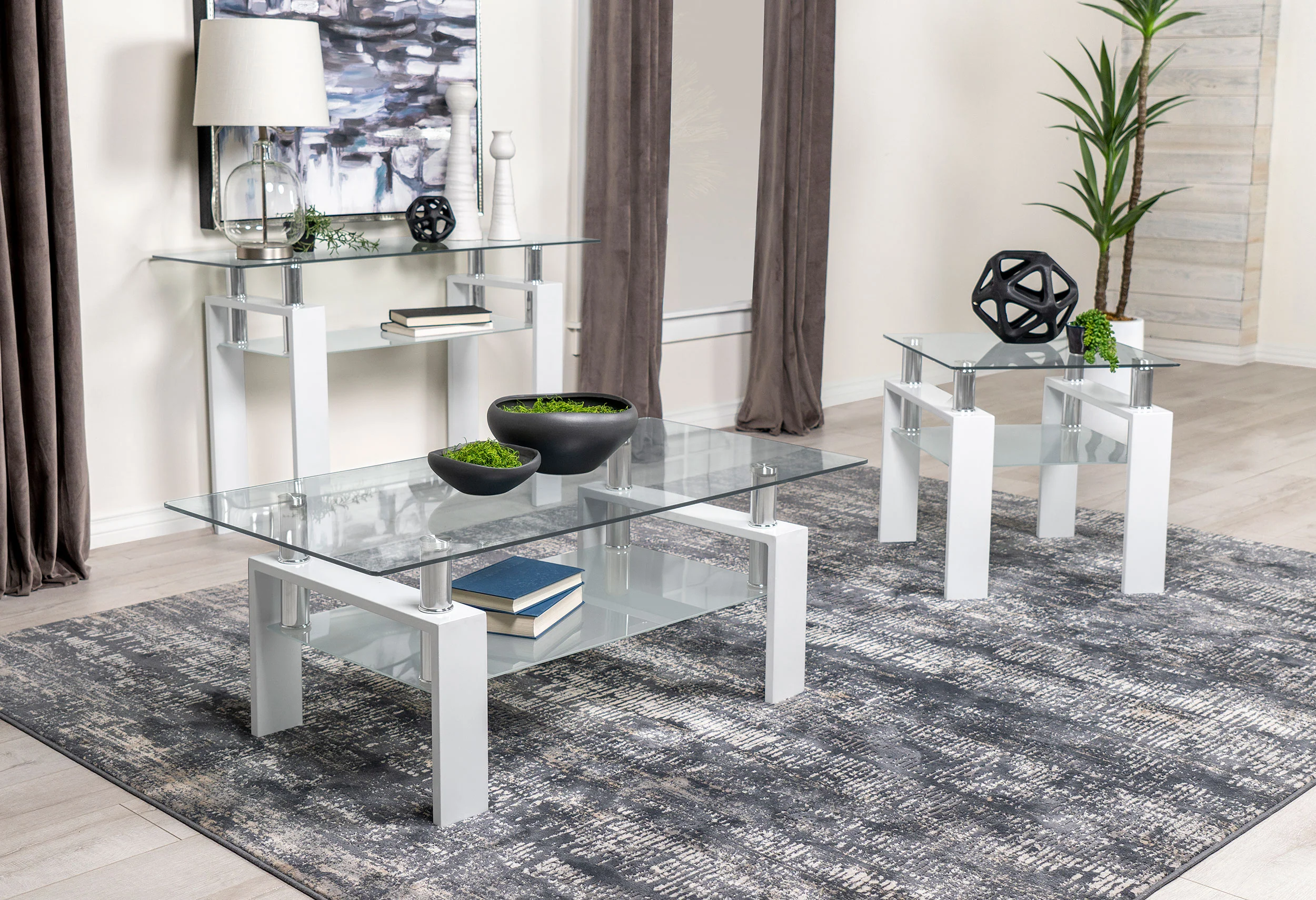 Dyer Rectangular Glass Top Console Table White - Image 6