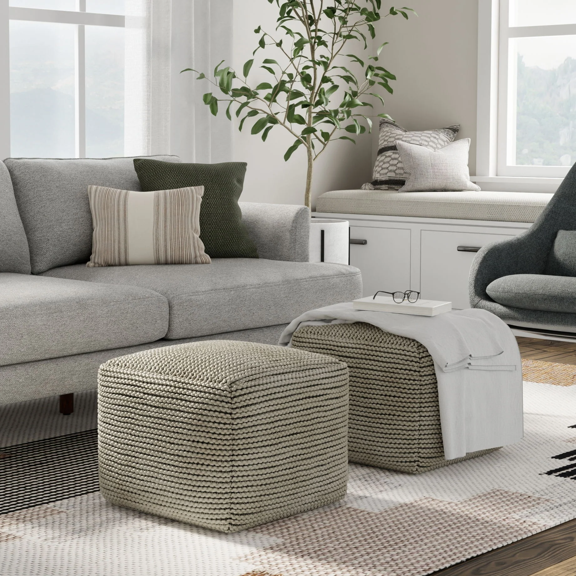 Eastmont - Outdoor / Indoor Pouf - Cream - Image 3