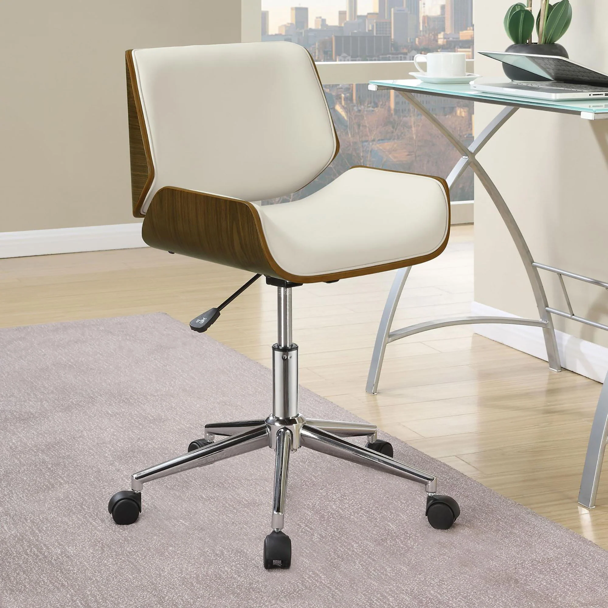 Ecru Swivel Office Chair Adjustable Height - Beige - Image 7