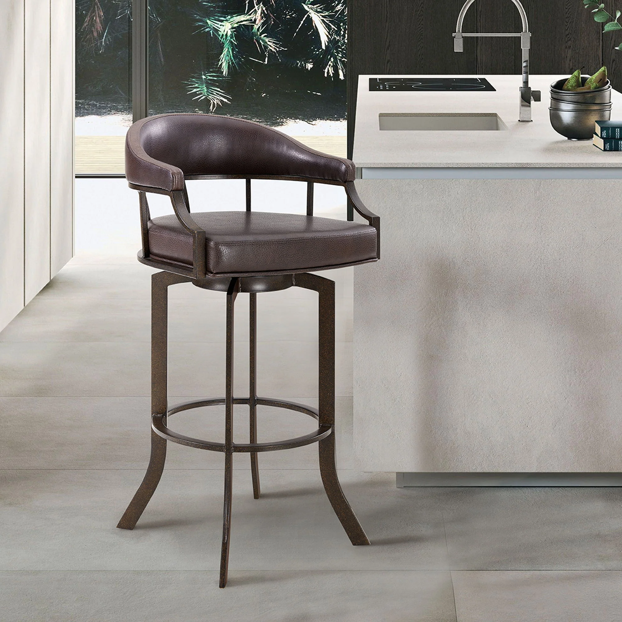 Edy - Swivel 26" Auburn Bay And Brown Faux Leather Bar Stool - Image 7