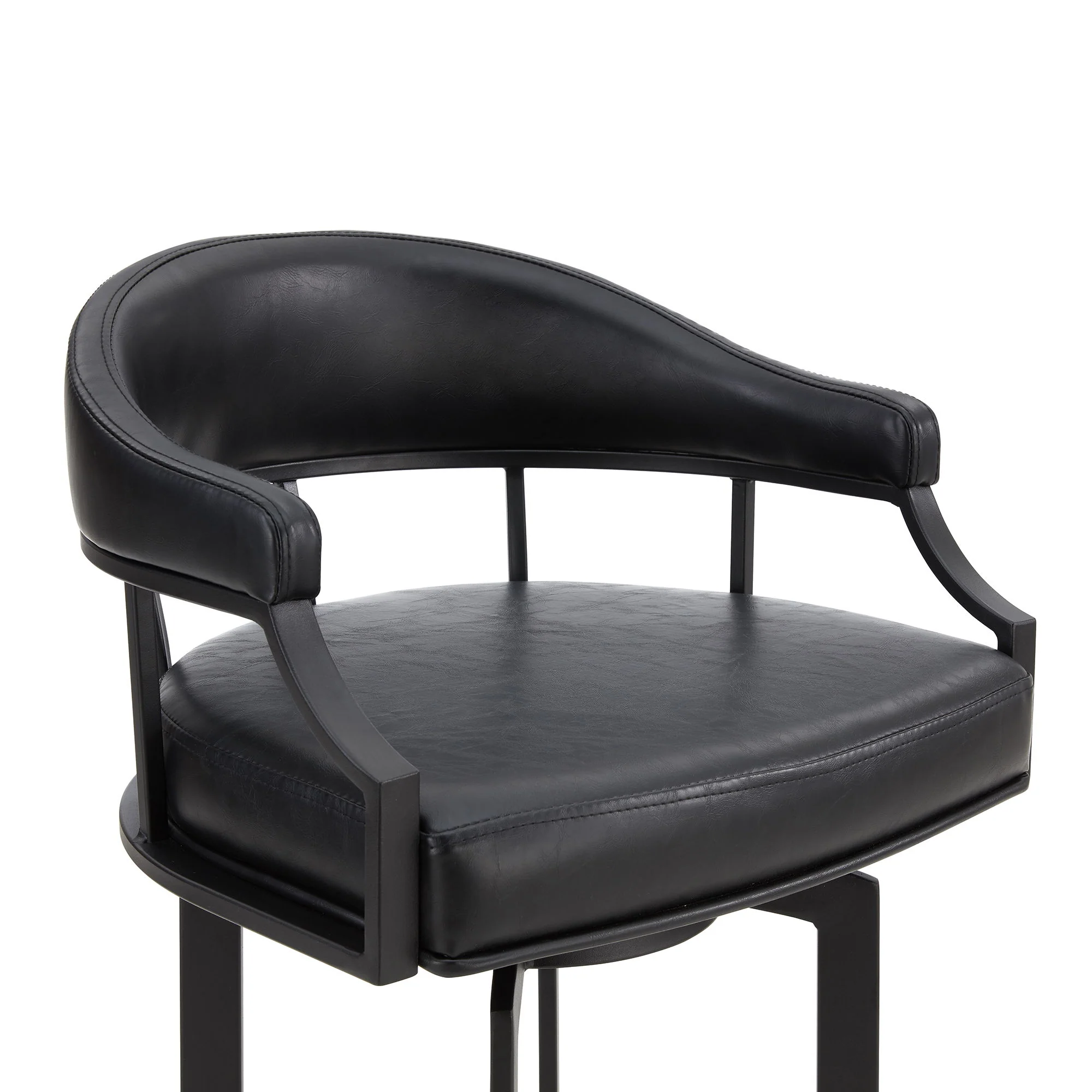 Edy - Swivel 26" Black Powder Coated And Black Faux Leather Metal Bar Stool - Image 8