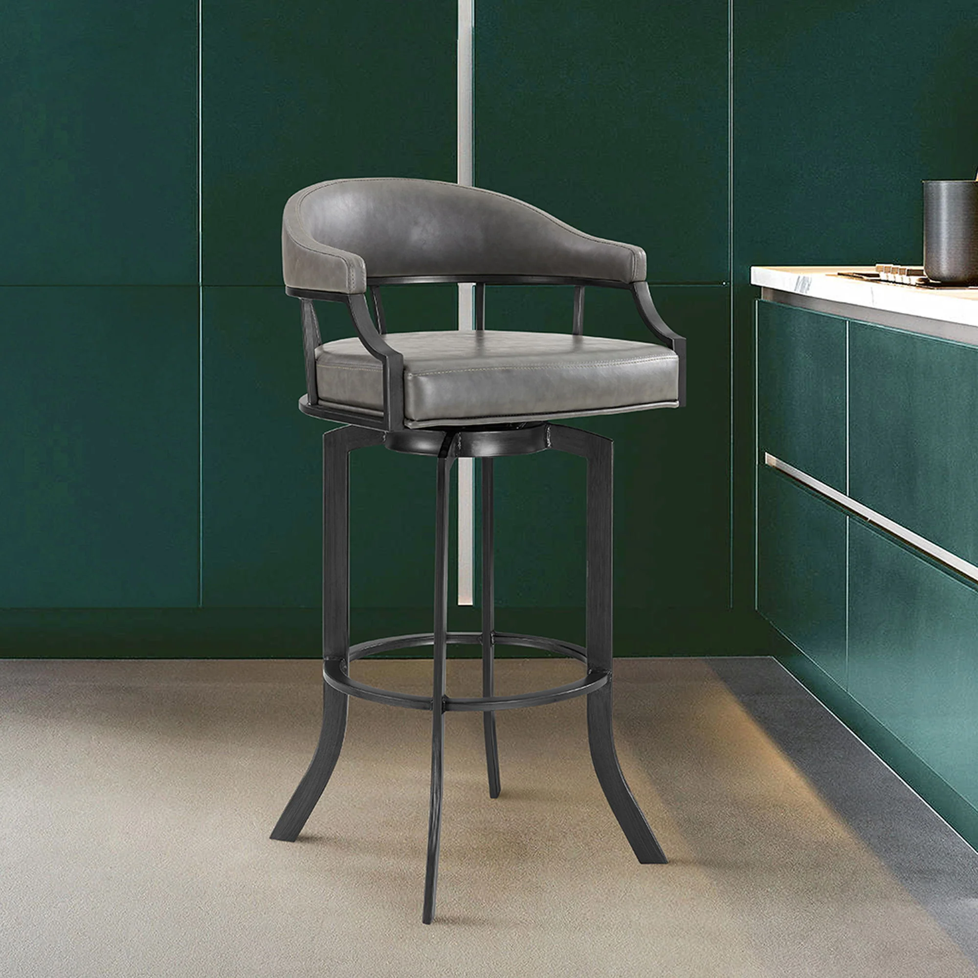 Edy - Swivel 26" Mineral Finish And Gray Faux Leather Bar Stool - Image 8