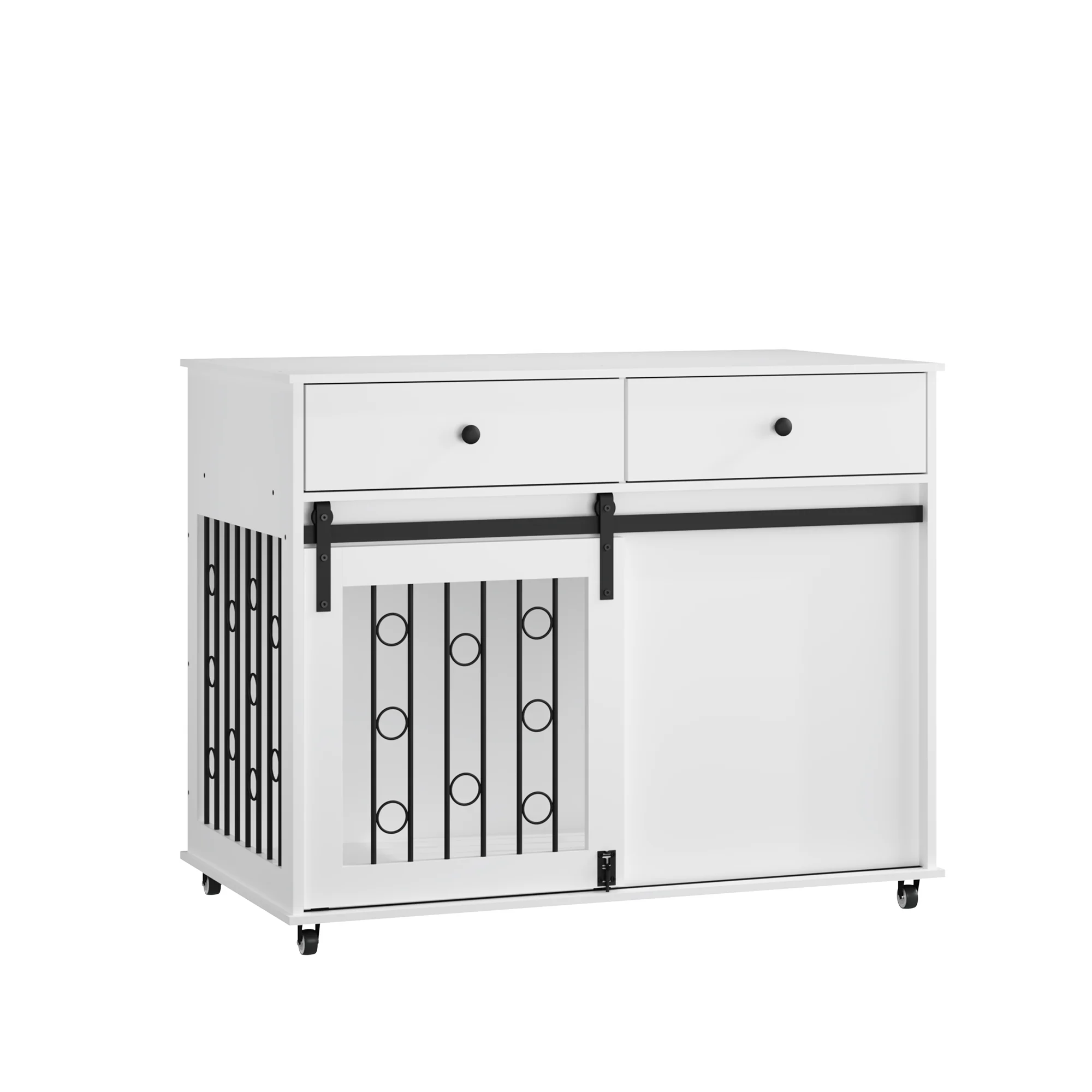 Elanora 39-Inch Sliding Barn Door Dog Crate Furniture with 2 Storage Drawers - Image 23
