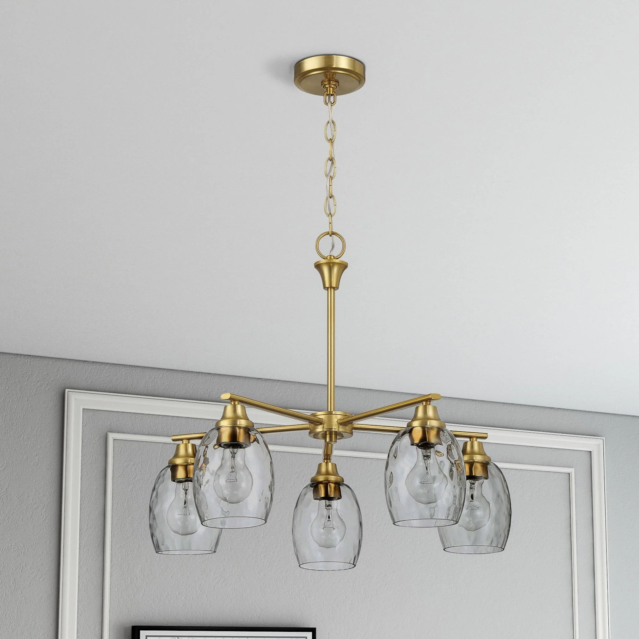 5 Lights Linear Arms With Chain Chandelier - Clear / Gold - Image 4