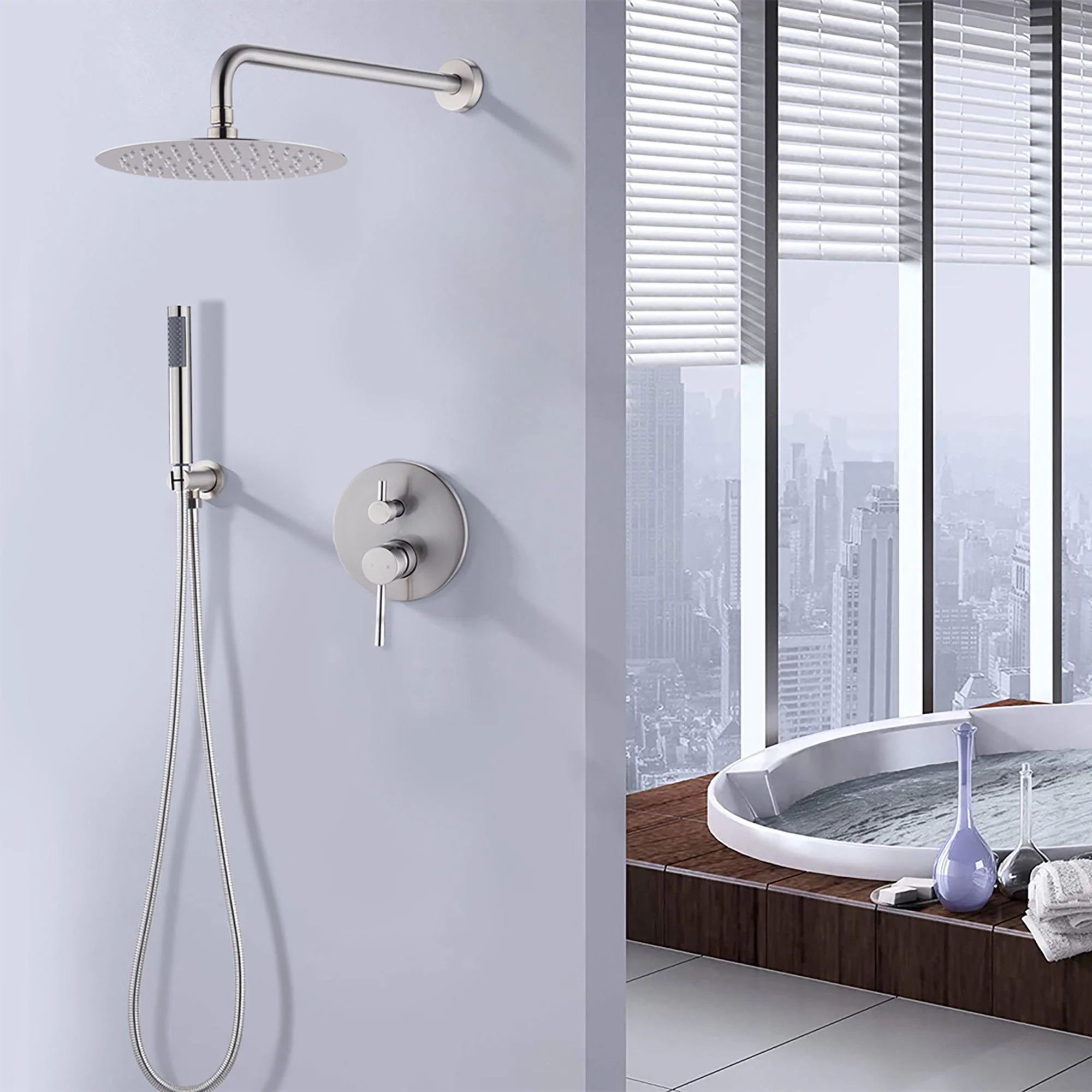 Elegant 10" Round Rain Shower Head And Handheld Set With Adjustable Tilt And Dual Modes - Image 7