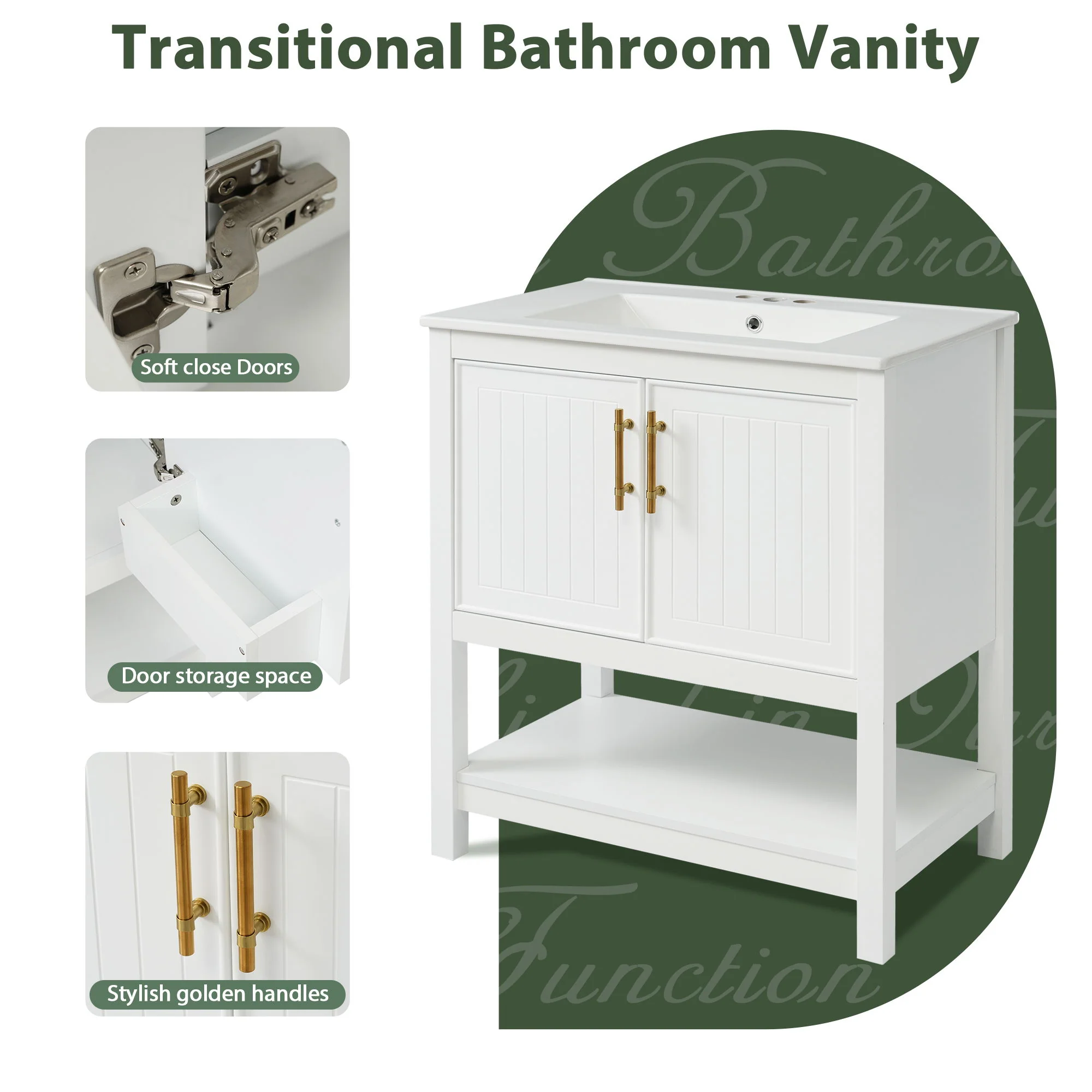 Elegant Bathroom Vanity With Ceramic Sink And Versatile Storage - Image 8