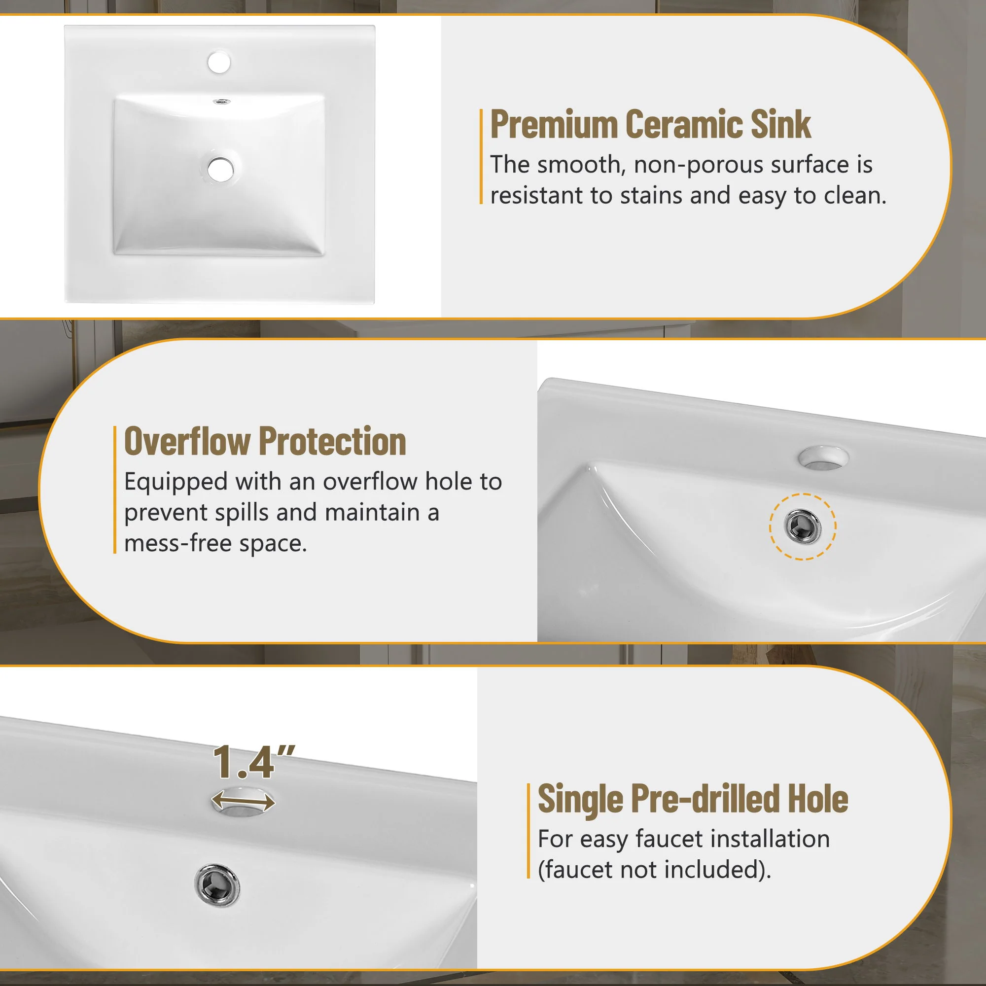 Elegant Bathroom Vanity With Ceramic Sink, Soft Close Door, Adjustable Shelf - Image 22