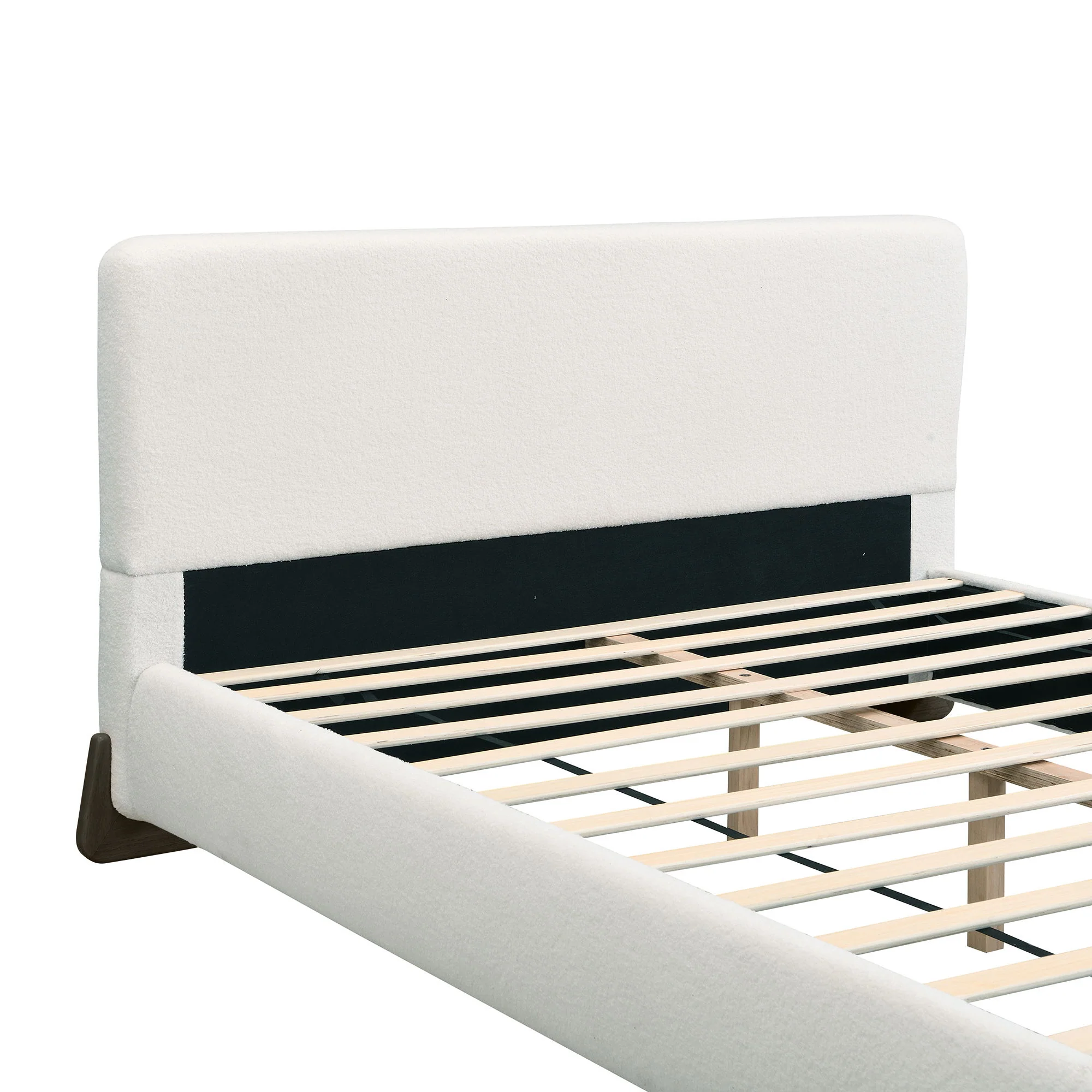 Elegant Boucle Upholstered Bed With Solid Wood Legs - Image 3