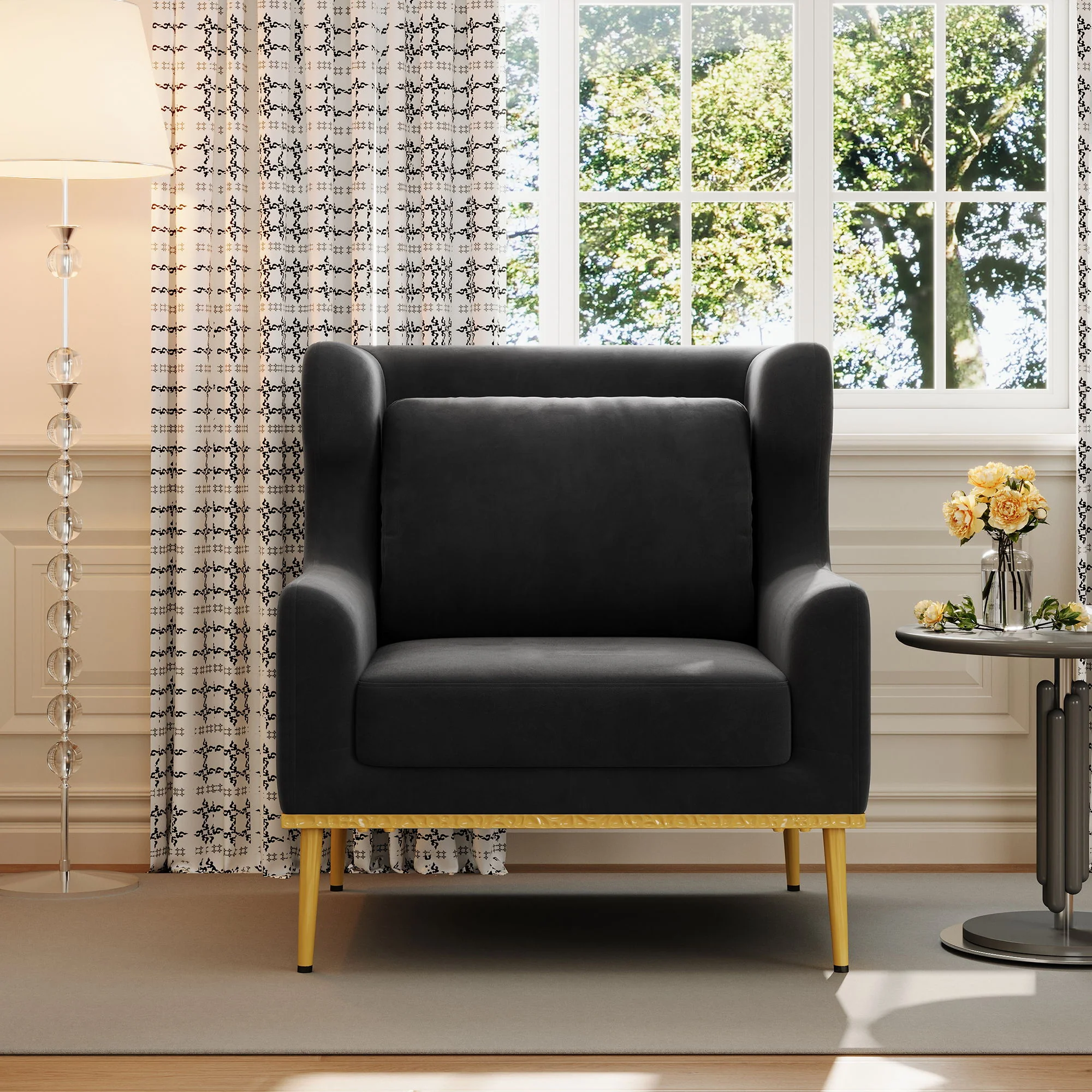 Elegant Curved Armrest Accent Armchair - Image 17
