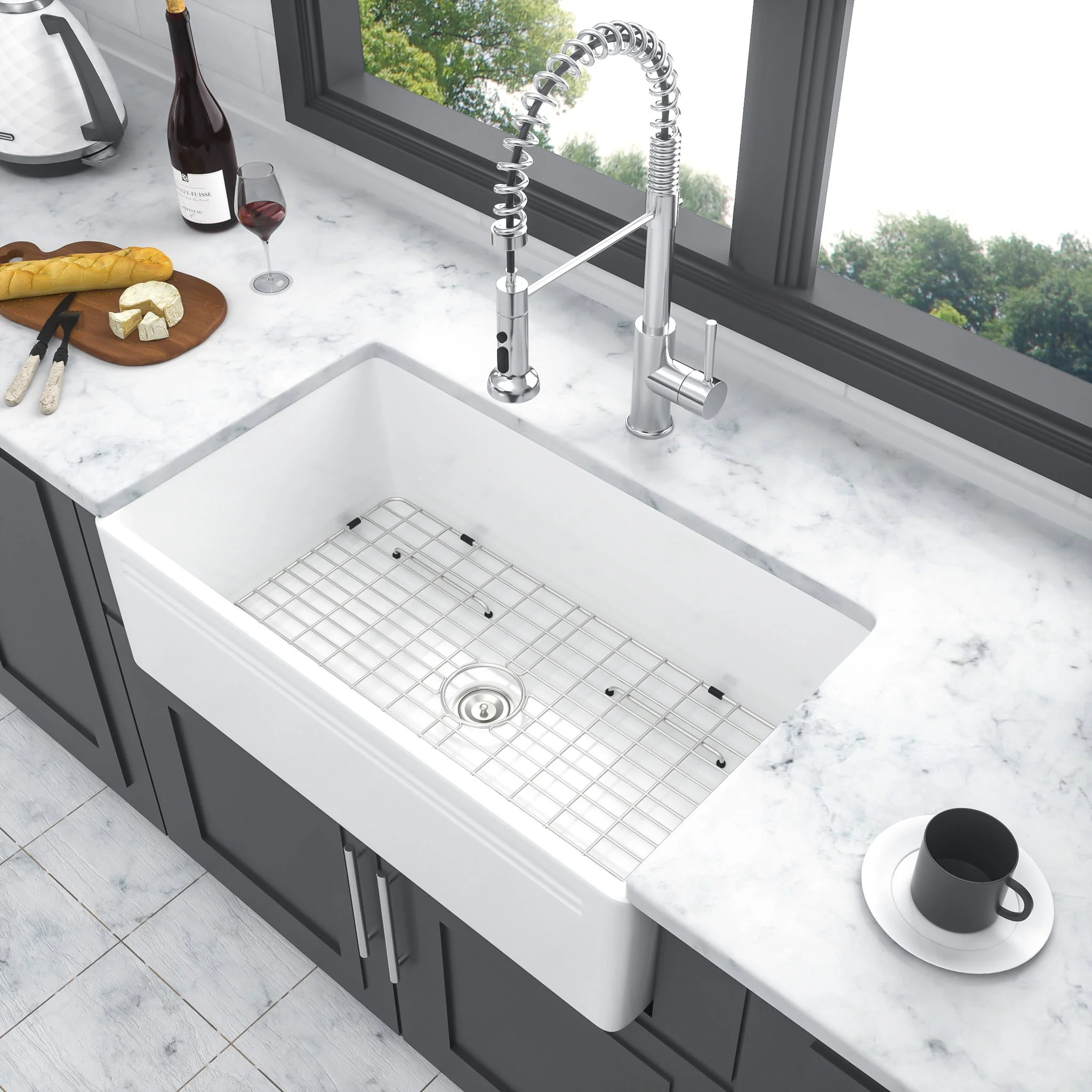 Elegant Farmhouse Apron Front Ceramic Single Bowl, Kitchen Basin - Image 27