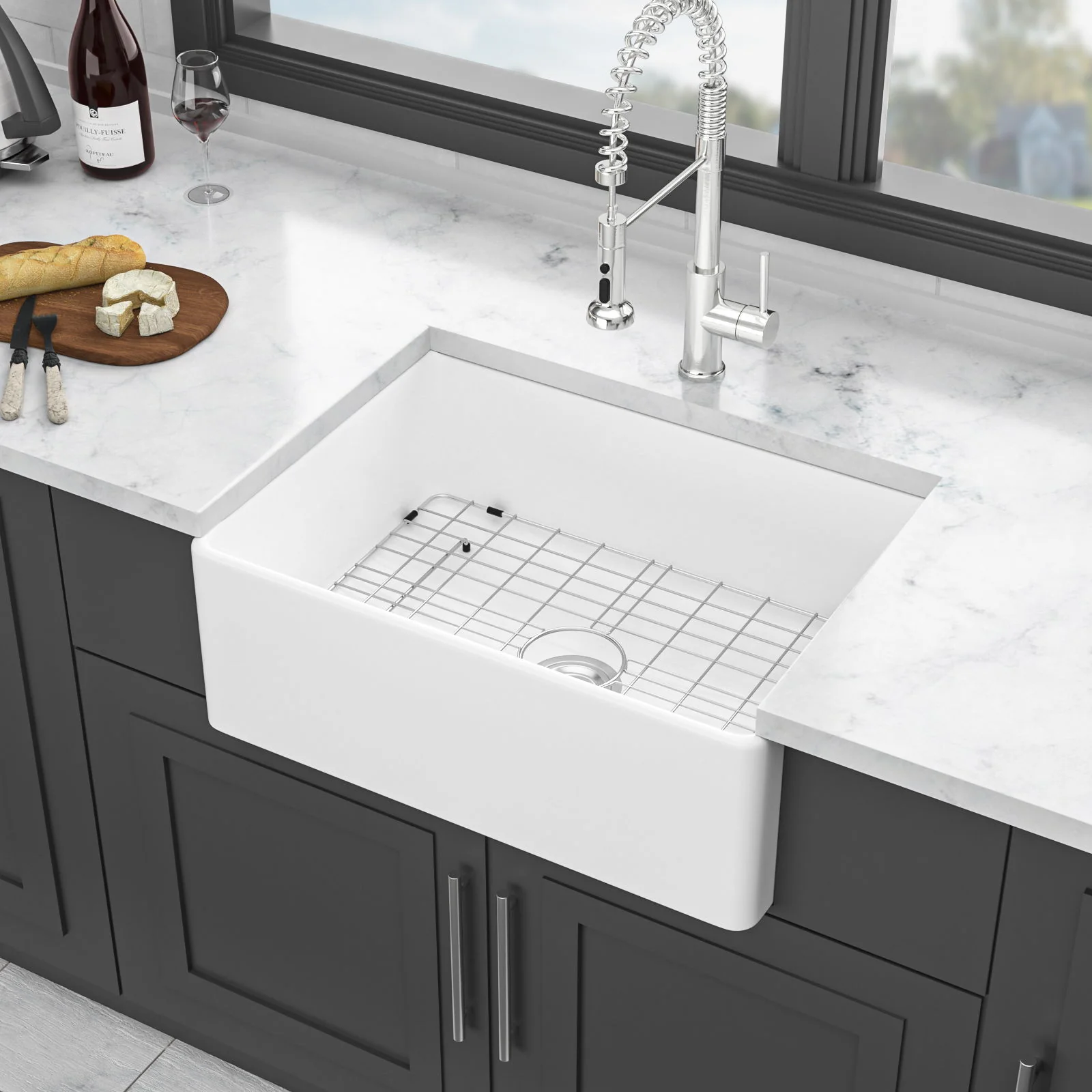 Elegant Farmhouse Apron Front Ceramic Single Bowl, Kitchen Basin - Image 36