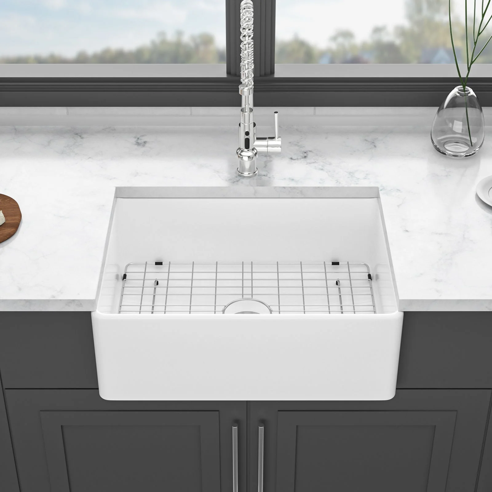 Elegant Farmhouse Apron Front Ceramic Single Bowl, Kitchen Basin - Image 48
