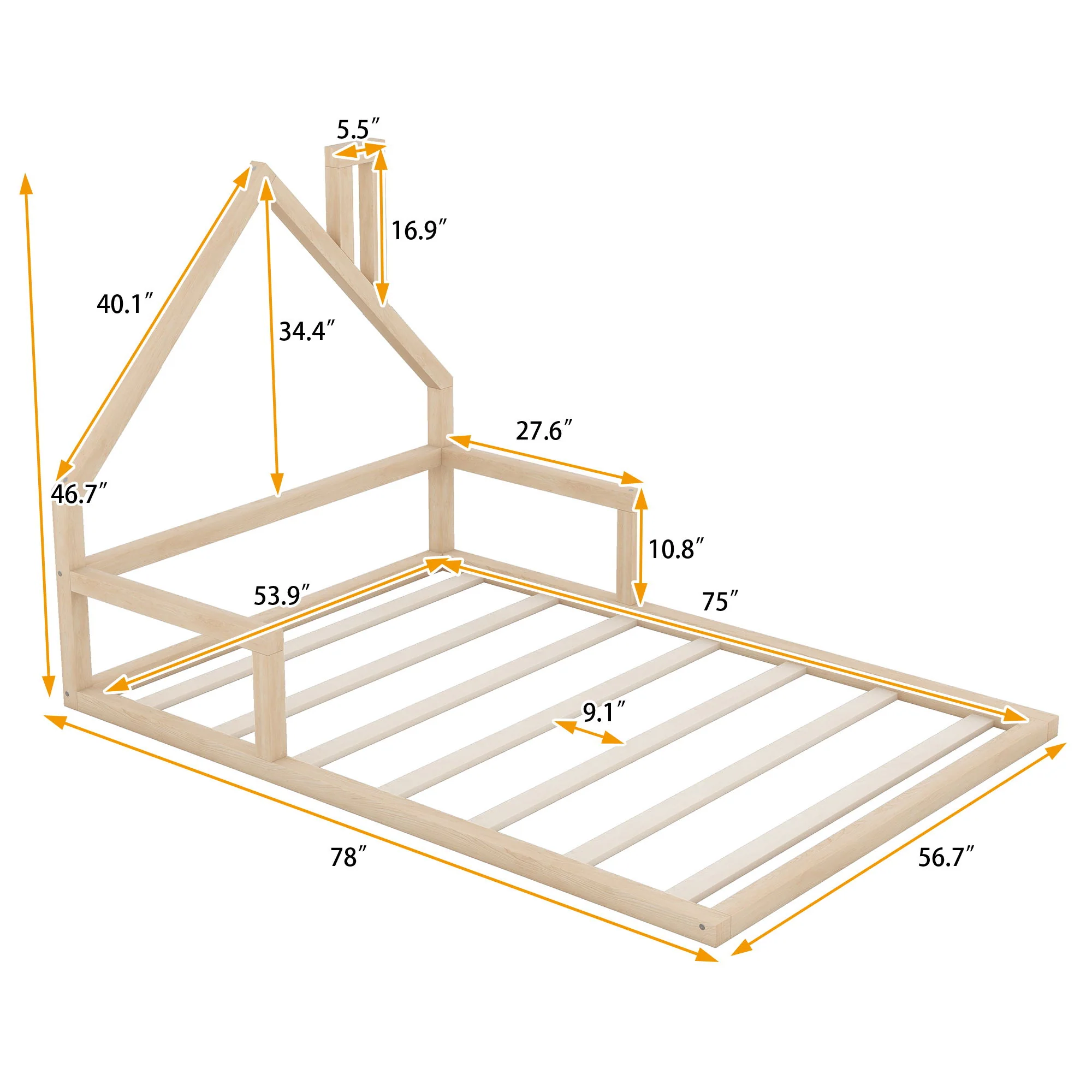 Elegant Floor Bed With House Shaped Headboard - Image 4