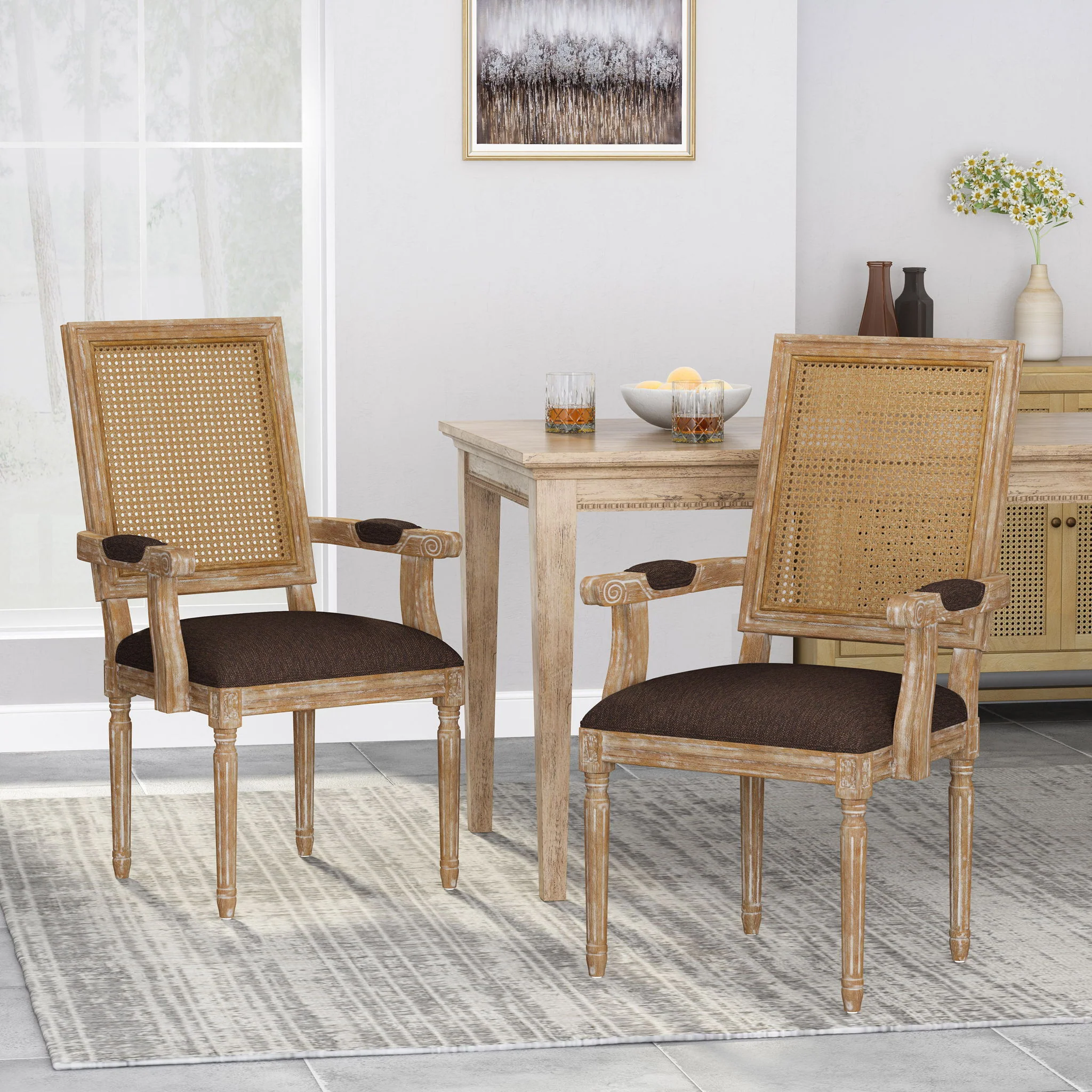 Elegant French Country Style Dining Chair With Cane Backrest - Image 19