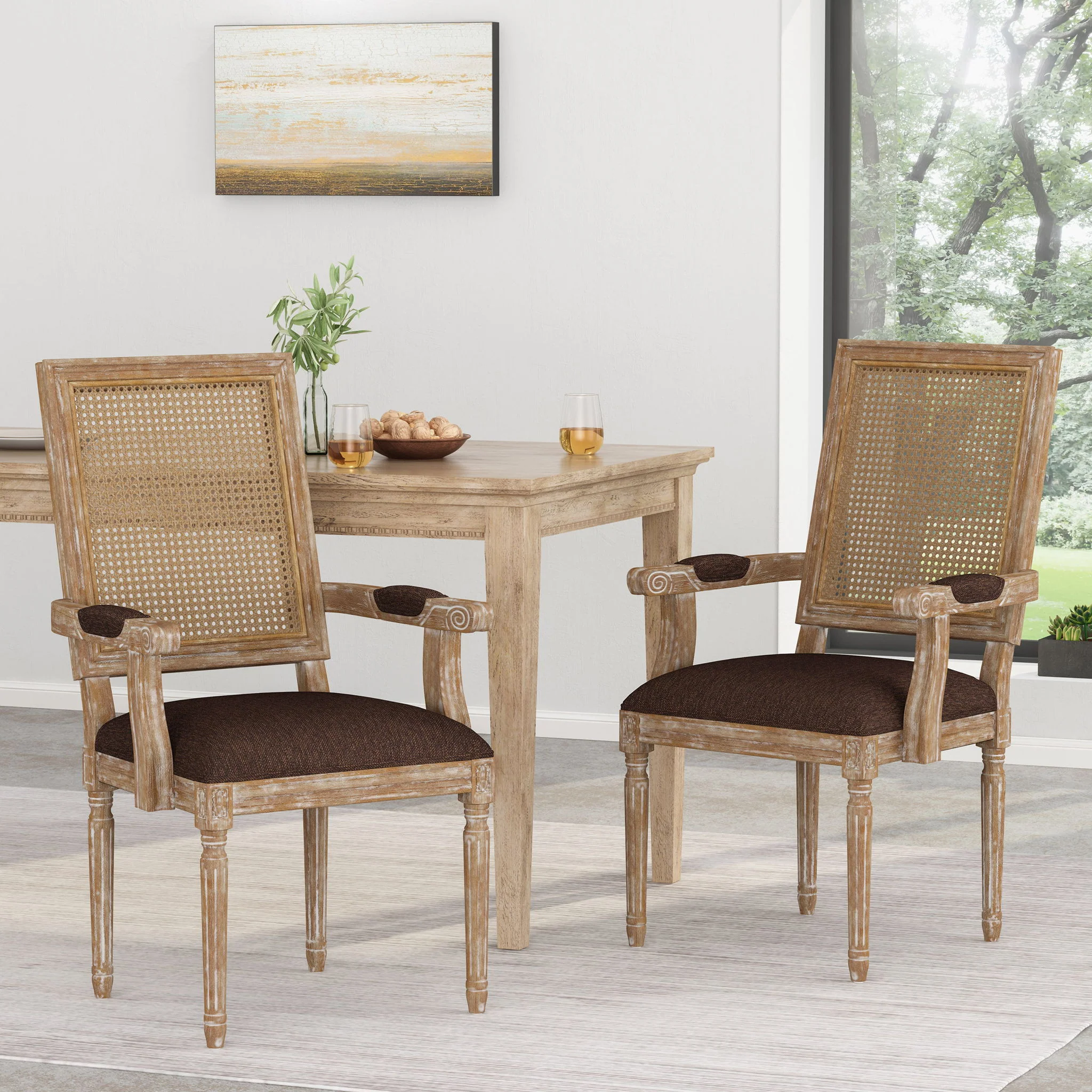 Elegant French Country Style Dining Chair With Cane Backrest - Image 32