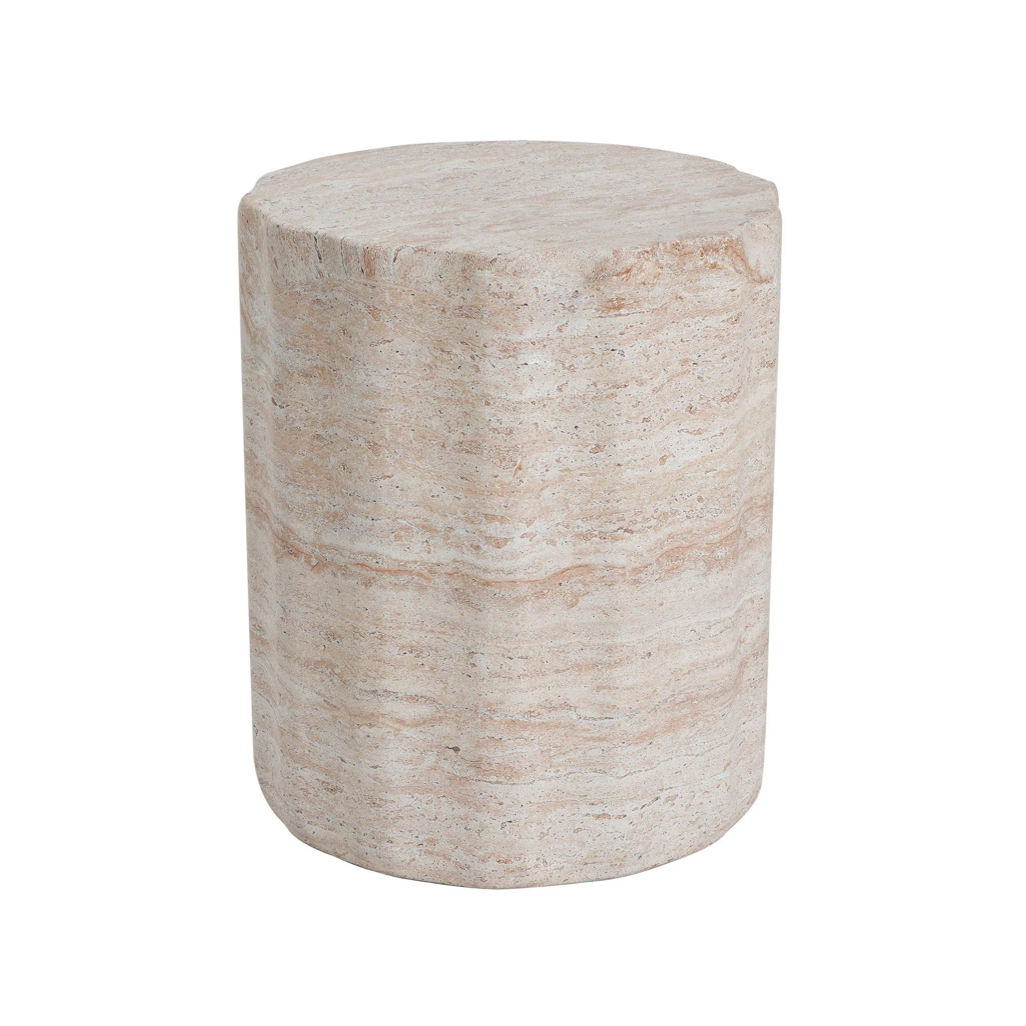 Elegant Indoor / Outdoor Lightweight Concrete Side Table With Travertine - Beige - Image 7