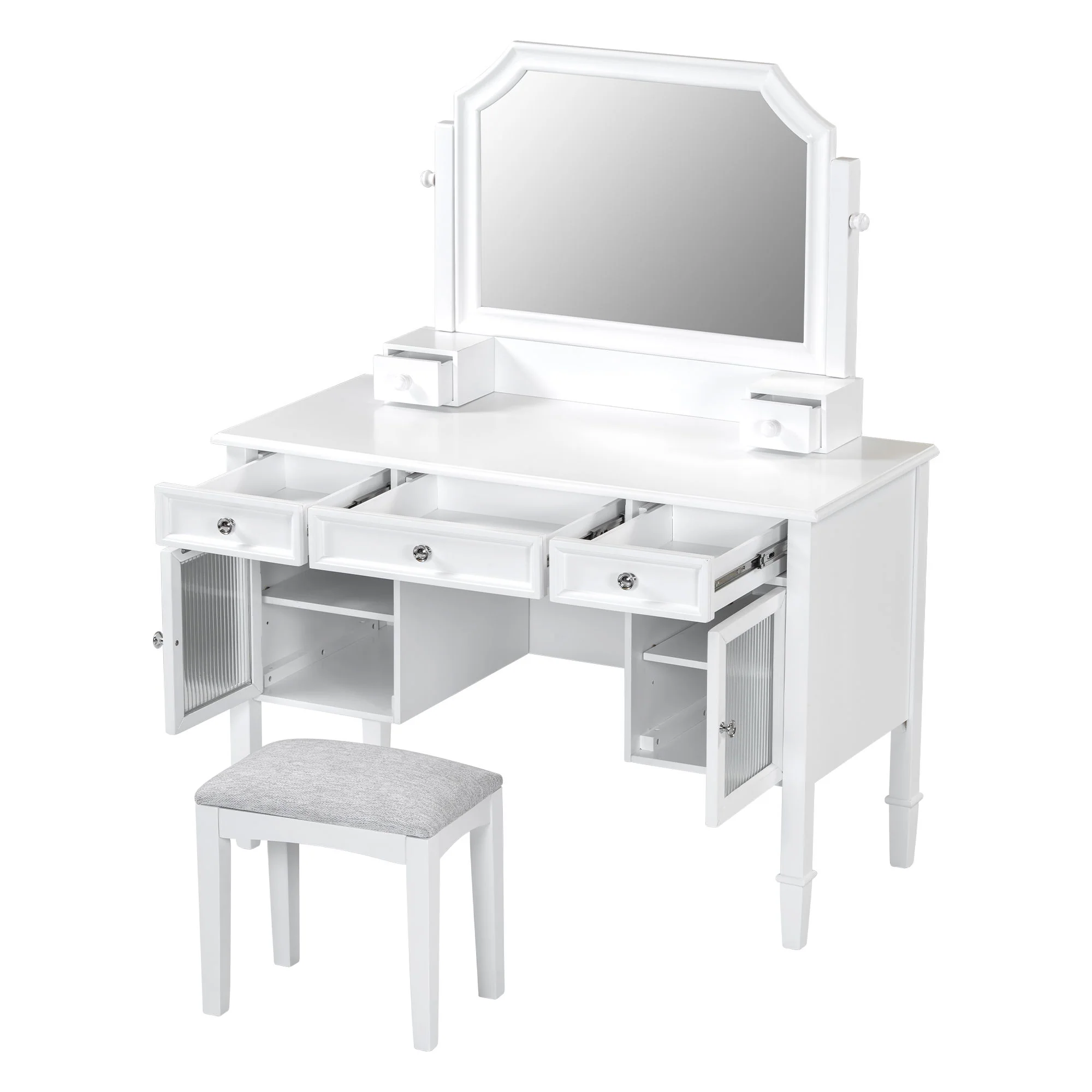 Elegant Makeup Vanity Desk With Adjustable Mirror And Storage And Construction - White - Image 5
