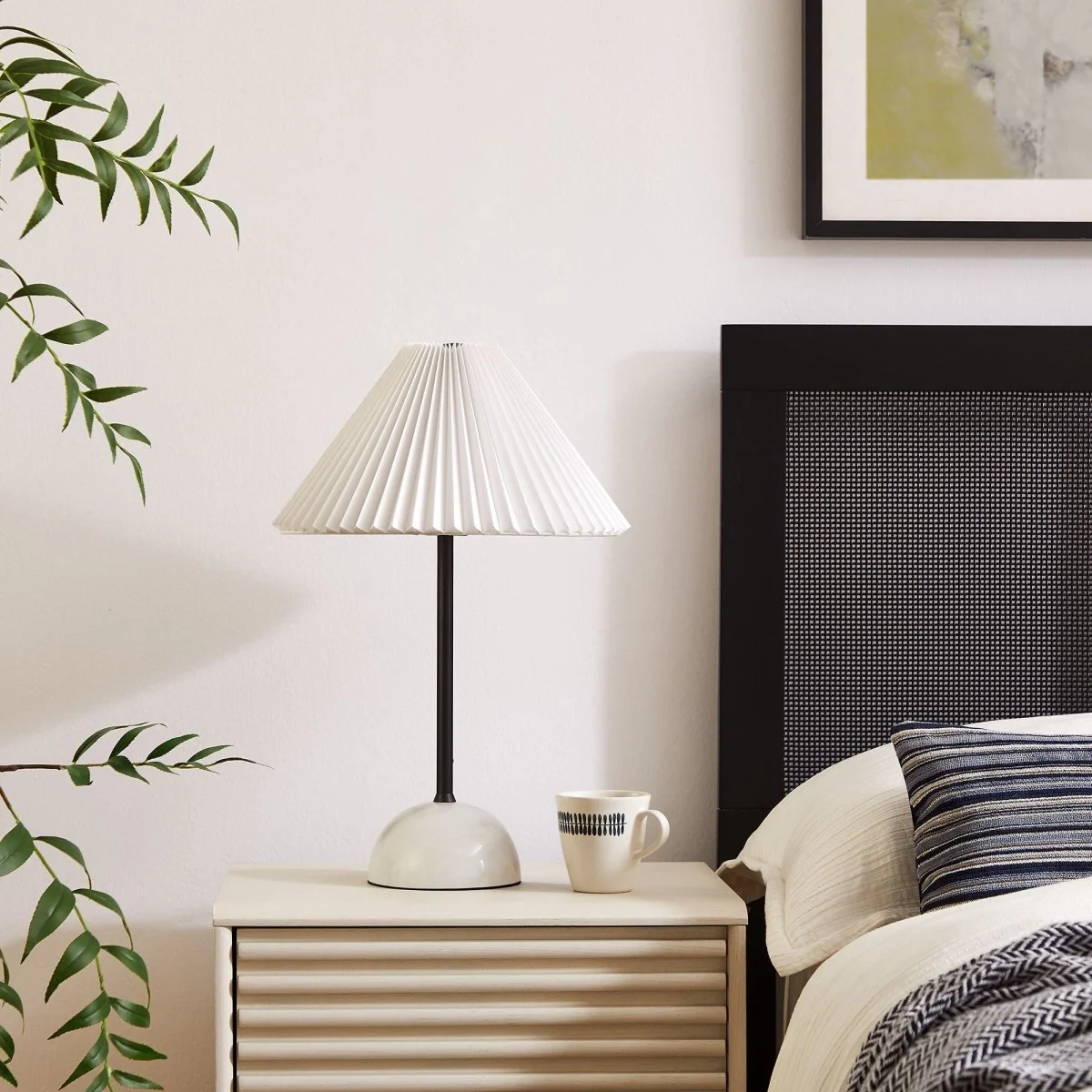 Elegant Marble Dome Table Lamp with Pleated Fabric Shade for Living Room Decor - Image 16